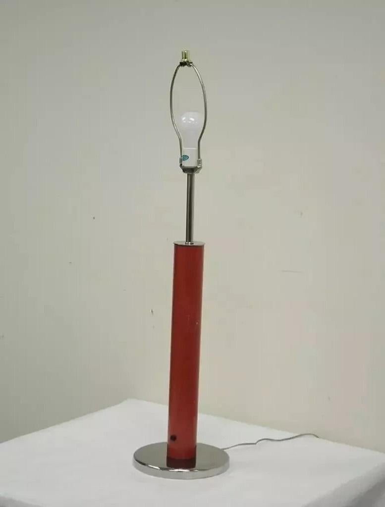 Metal Vintage Mid Century Modern Modernist Red Cylinder Chrome Table Desk Console Lamp For Sale