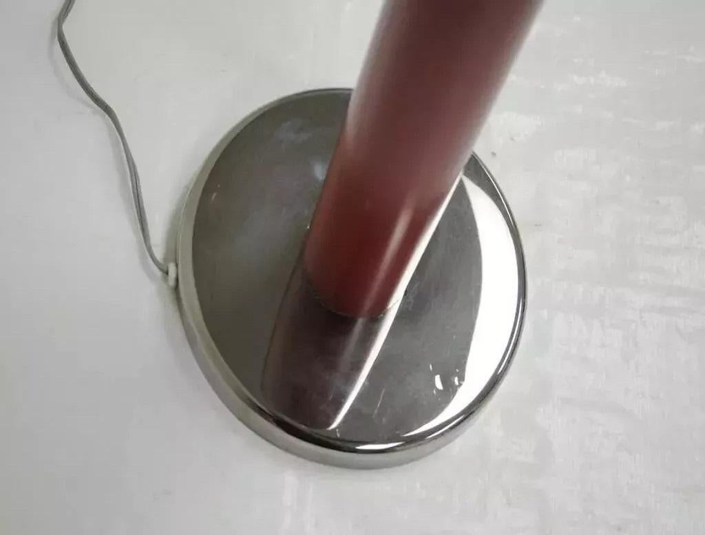 Vintage Mid Century Modern Modernist Red Cylinder Chrome Table Desk Console Lamp For Sale 1