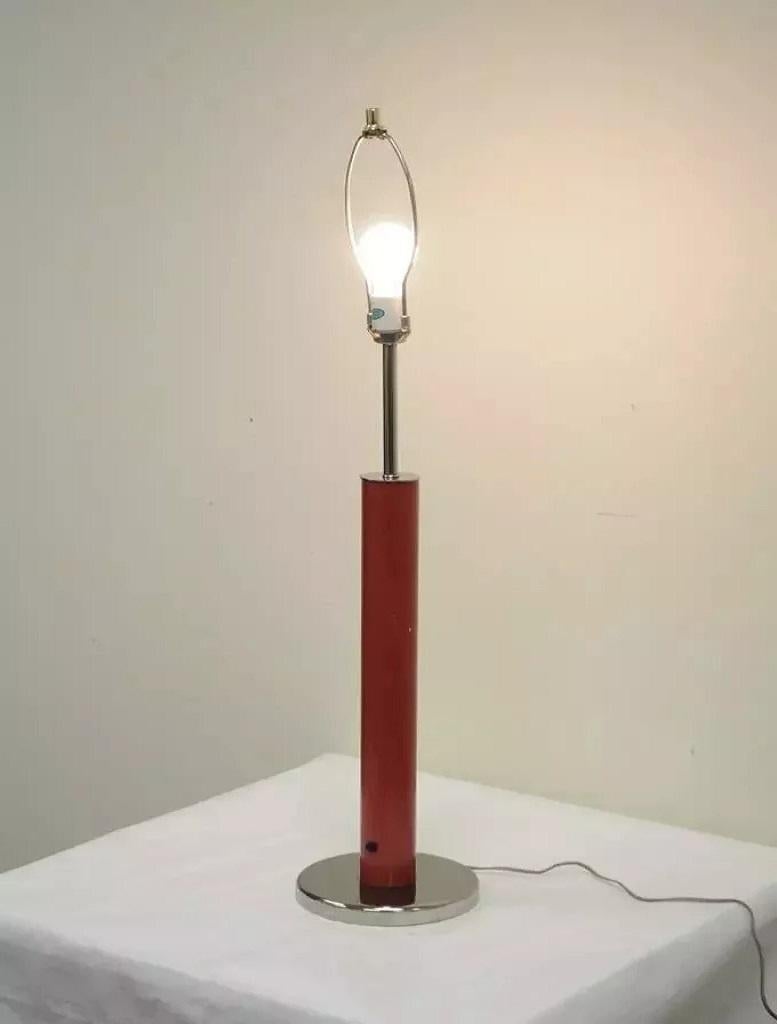 Vintage Mid Century Modern Modernist Red Cylinder Chrome Table Desk Console Lamp For Sale 2