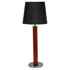 Vintage Mid Century Modern Modernist Red Cylinder Chrome Table Desk Console Lamp