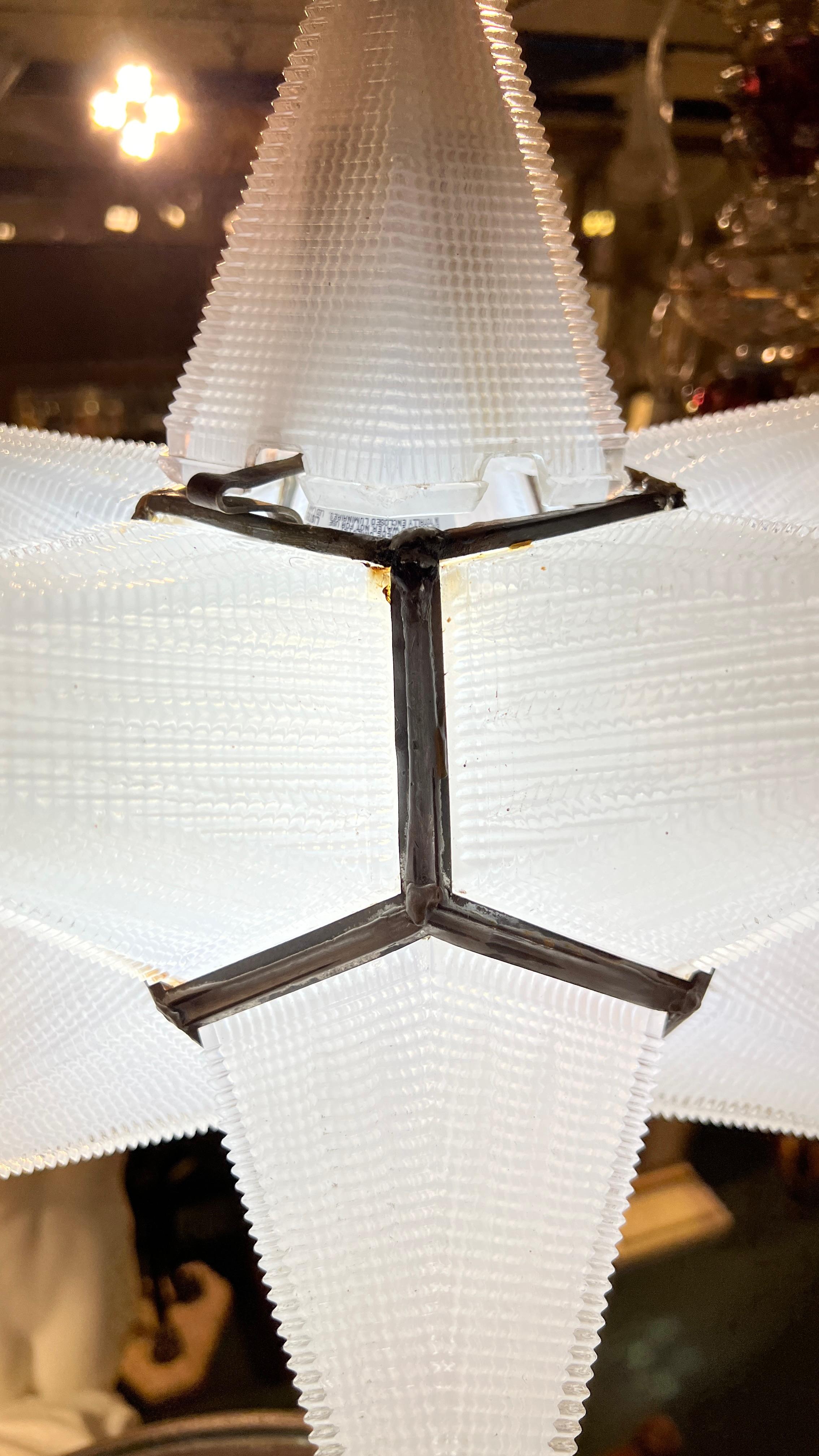 Vintage Mid-Century Modern Moravian Star/ spotnik  Glass Chandelier 6