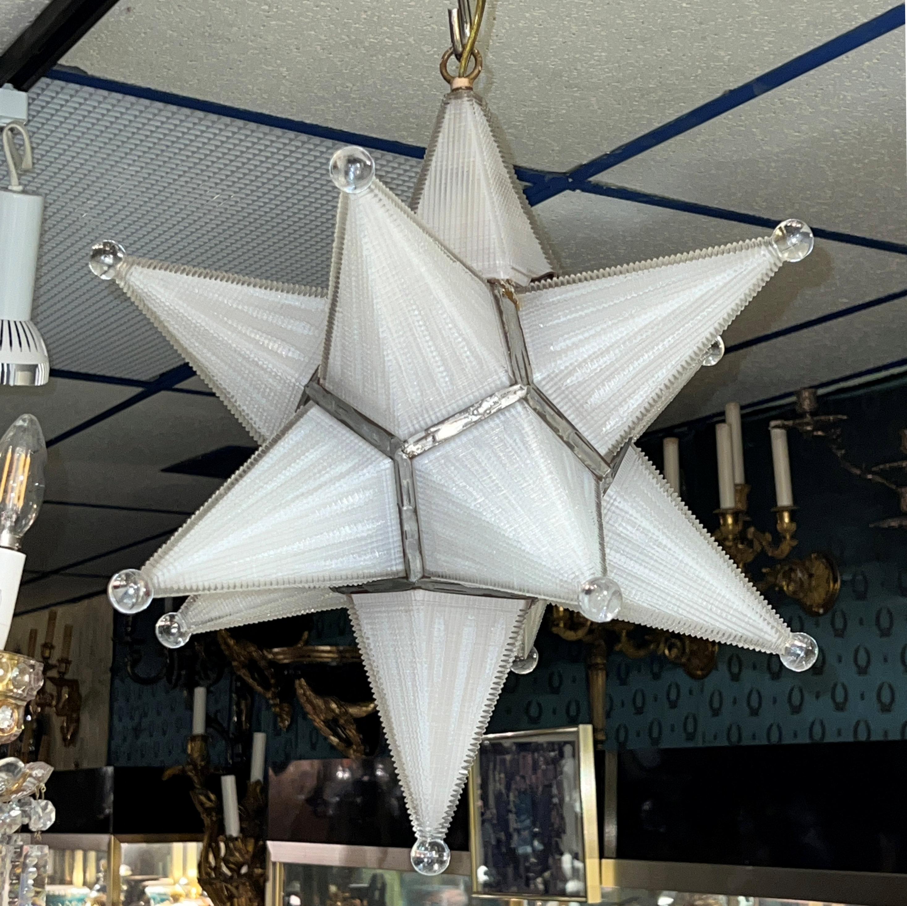 Vintage Mid-Century Modern Moravian Star/ spotnik  Glass Chandelier In Good Condition In New York, NY