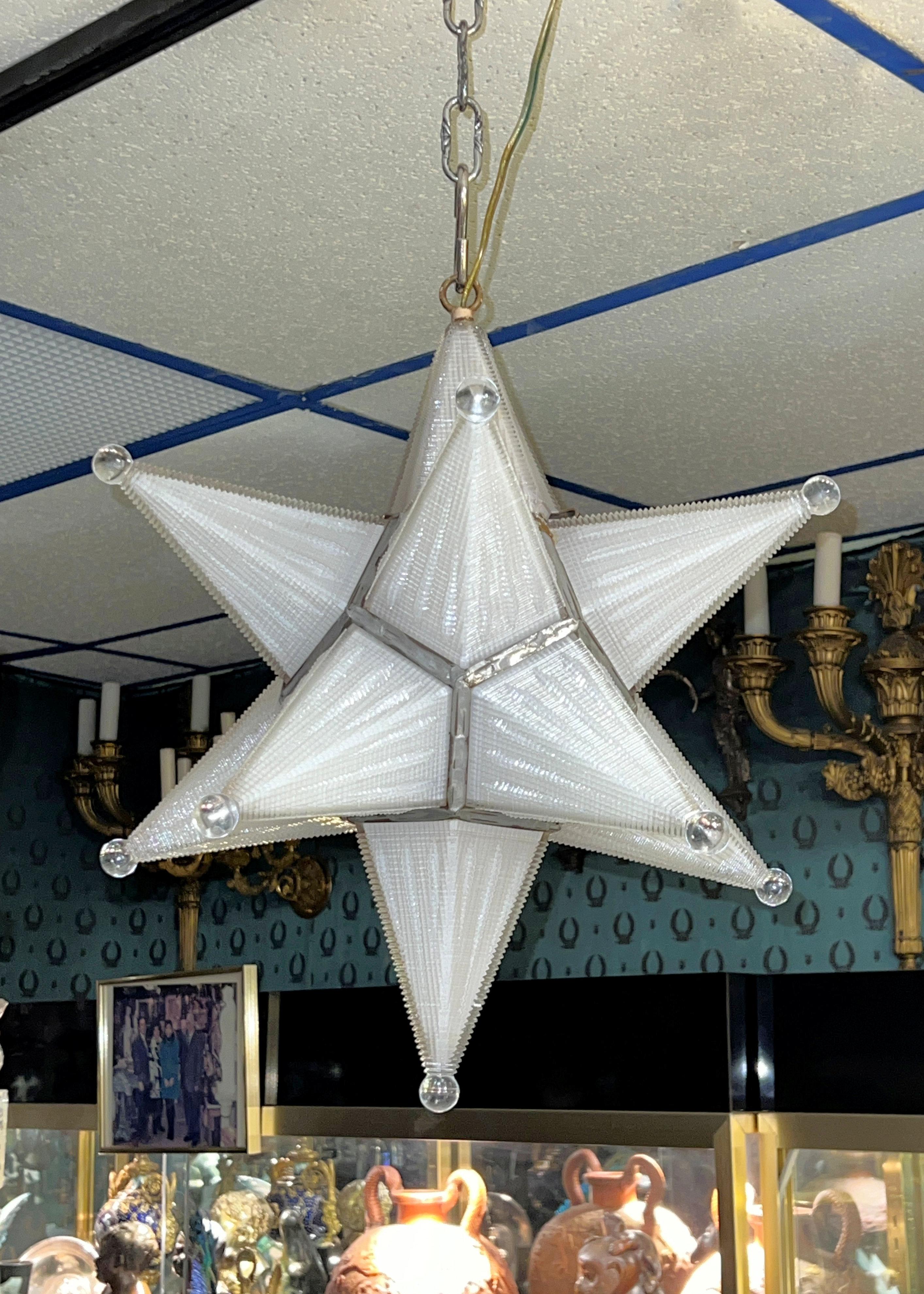 20th Century Vintage Mid-Century Modern Moravian Star/ spotnik  Glass Chandelier