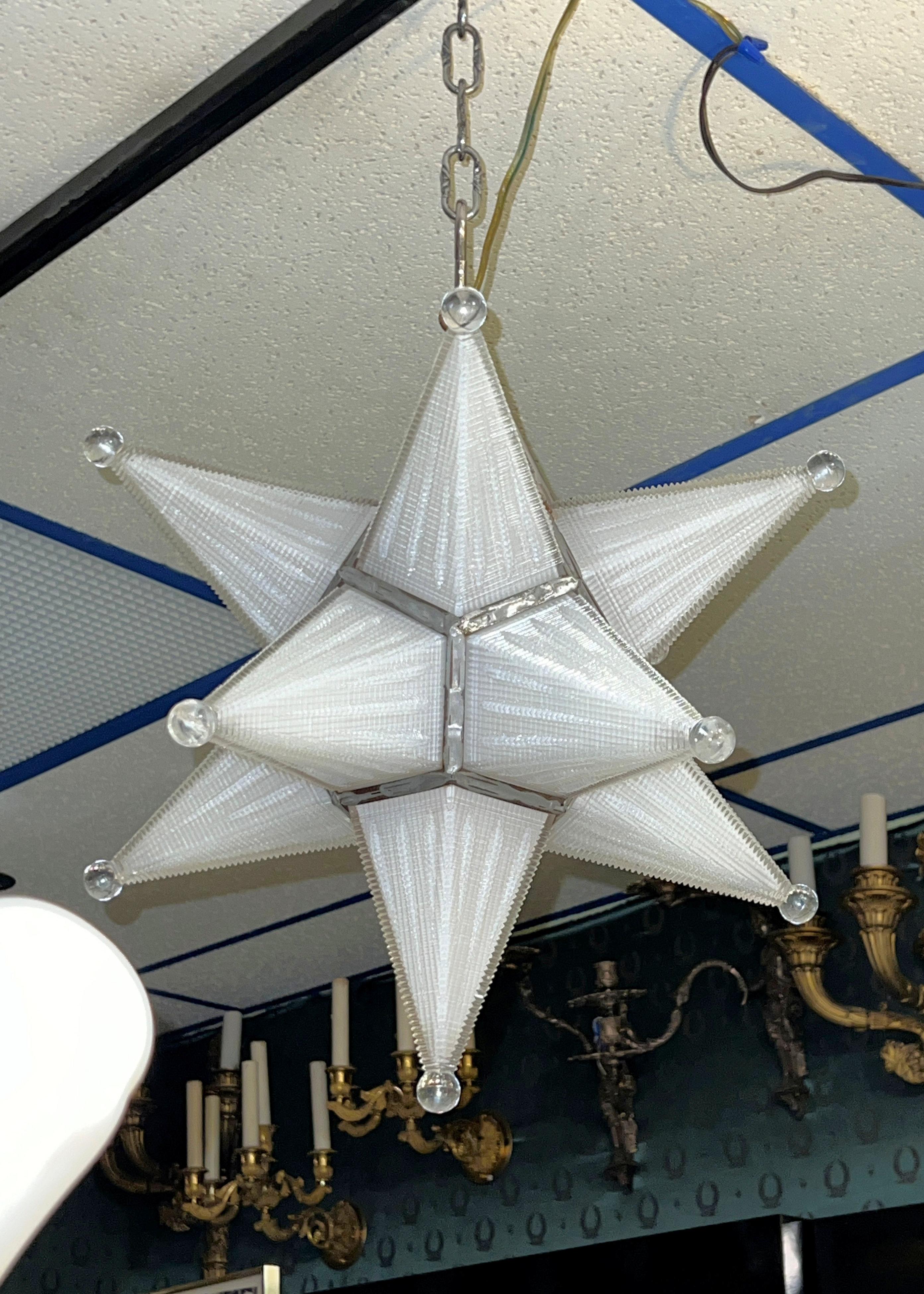 Vintage Mid-Century Modern Moravian Star/ spotnik  Glass Chandelier 1