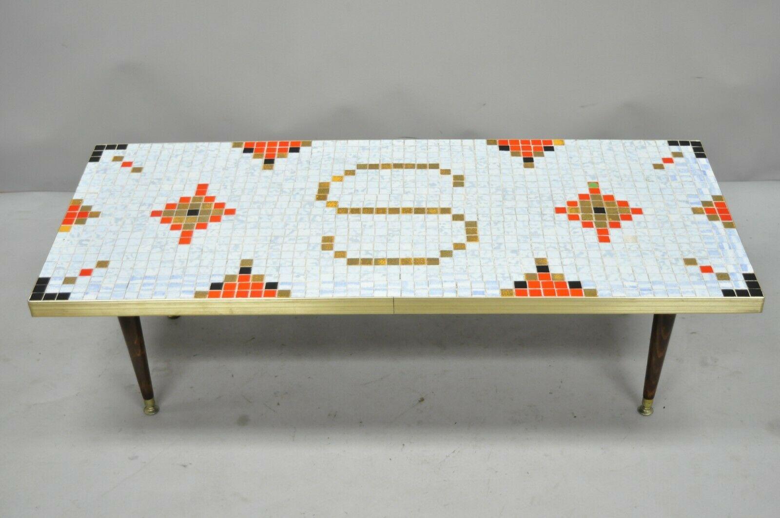 Vintage Mid-Century Modern Mosaic Tile Top Coffee Table with 