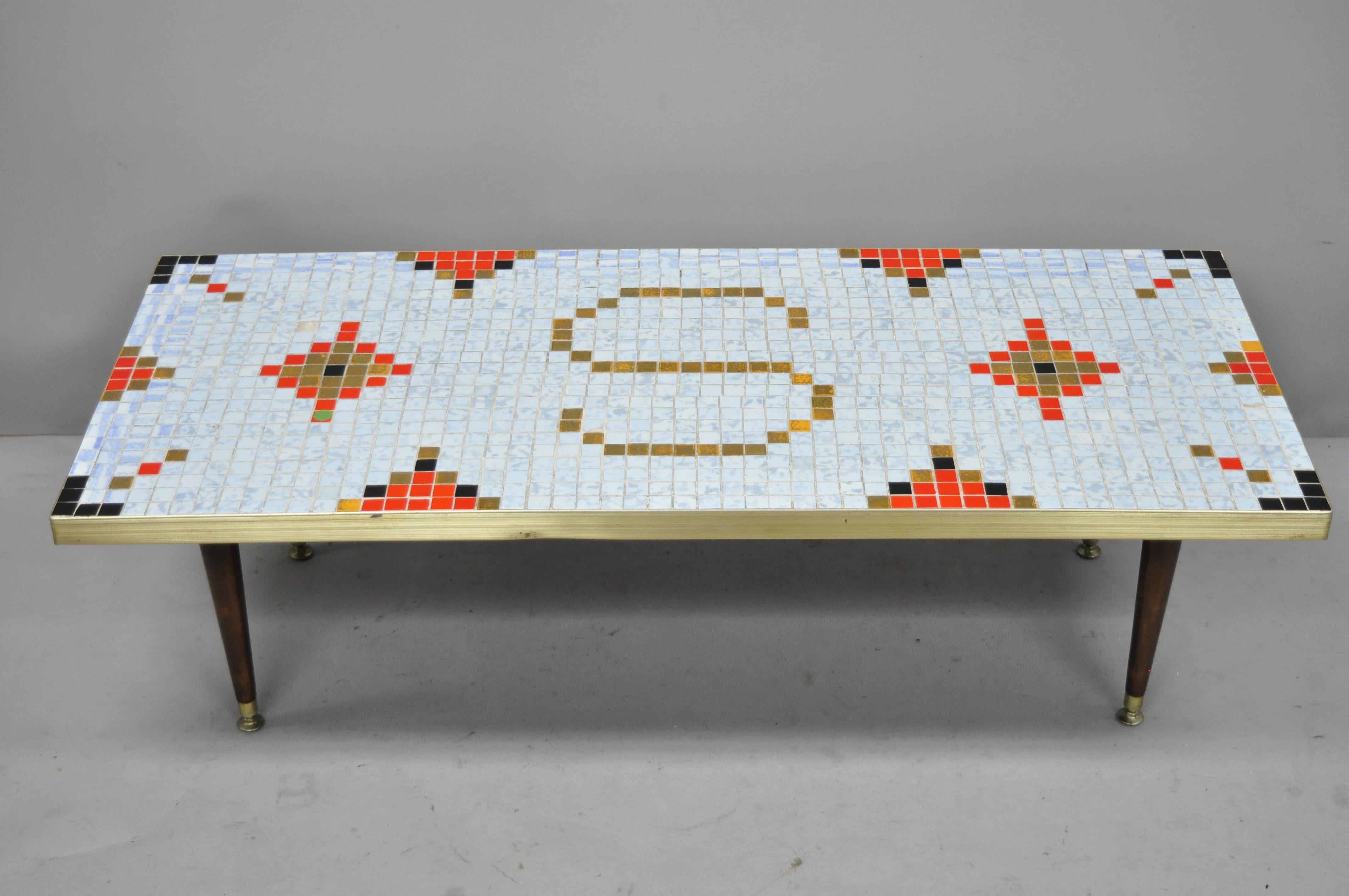 Vintage Mid-Century Modern mosaic tile top coffee table with 