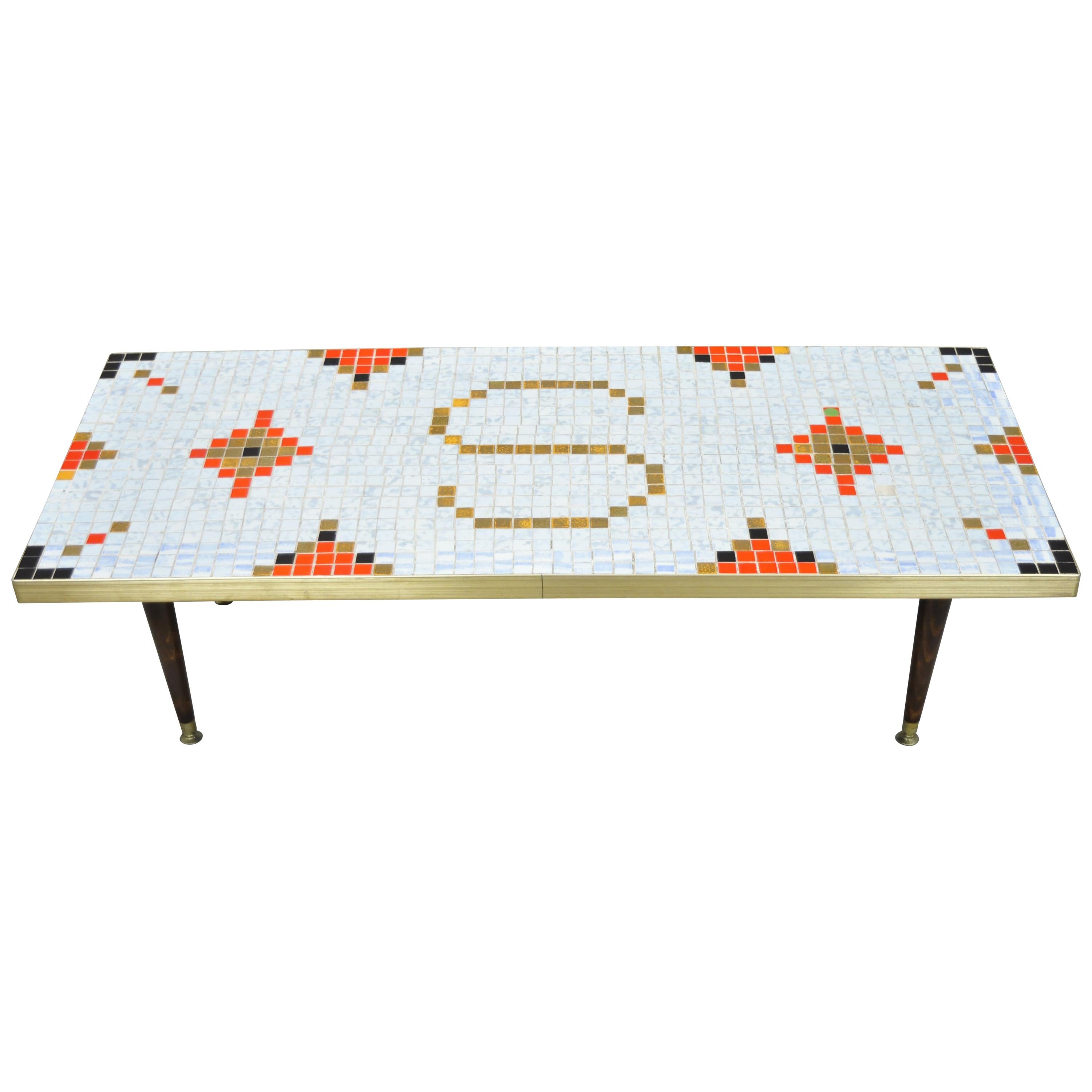 Vintage Mid-Century Modern Mosaic Tile Top Coffee Table with "S" Monogram
