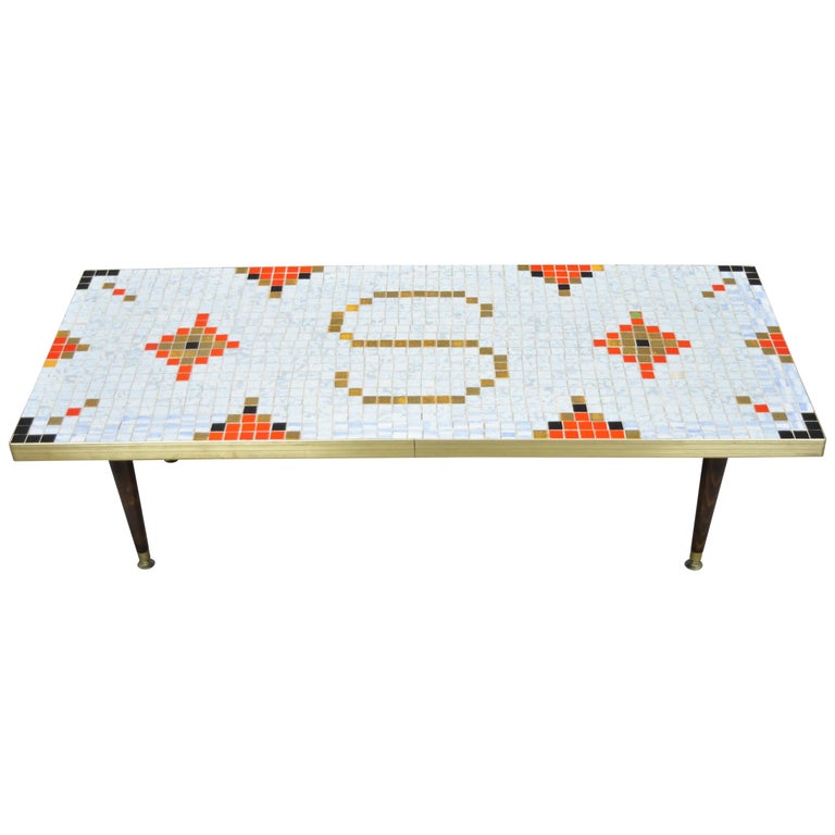 Vintage MidCentury Modern Mosaic Tile Top Coffee Table with "S