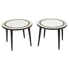 Vintage Mid Century Modern Mosaic Tile Top Round Low Side Tables - a Pair
