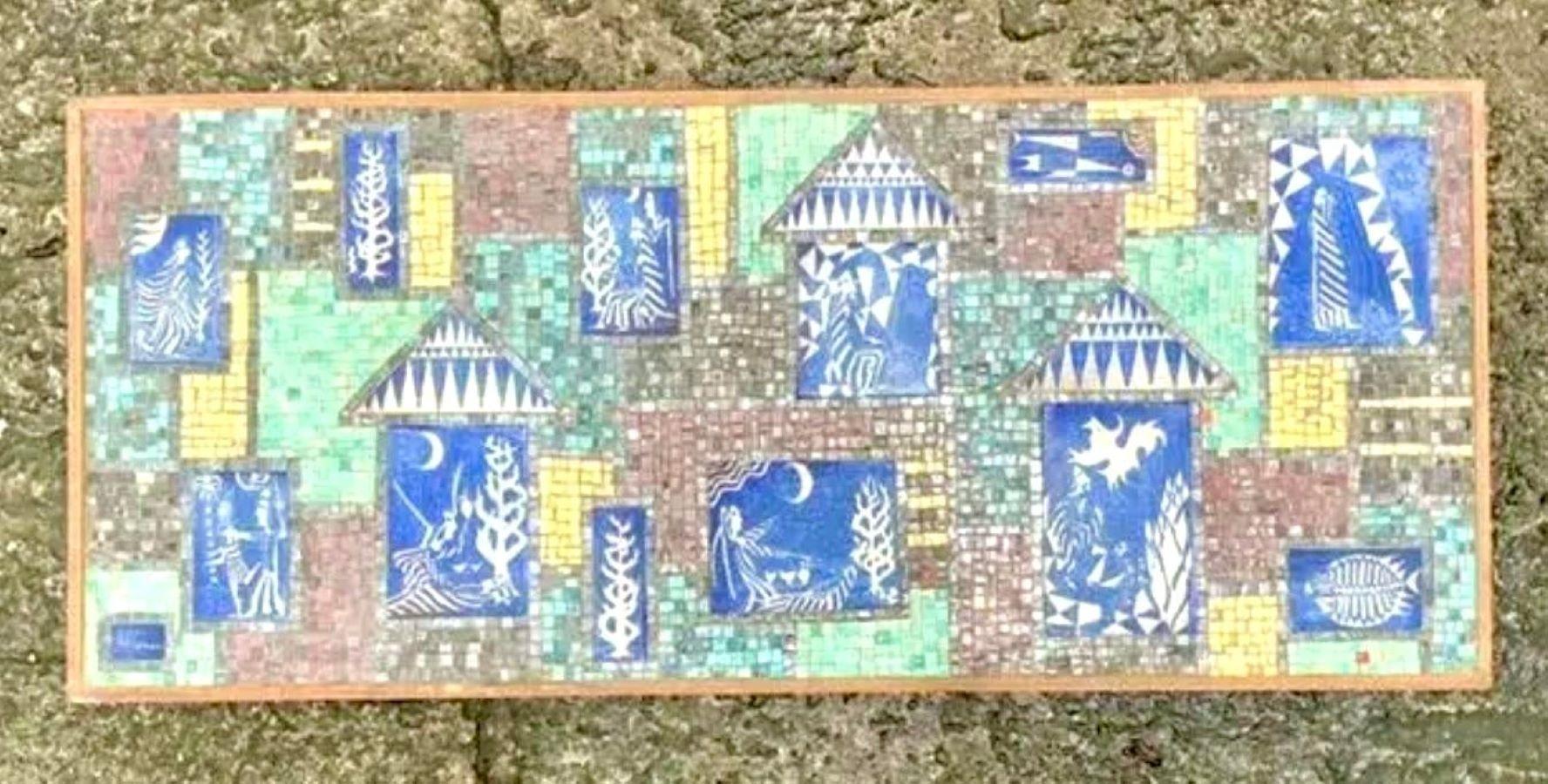 Stone Vintage Mid-Century Modern Mosaic Tile Wall Sculpture For Sale