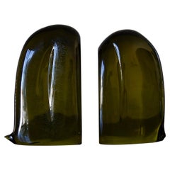 Fermalibri vintage in vetro verde ambrato di Murano della metà del secolo scorso - una coppia