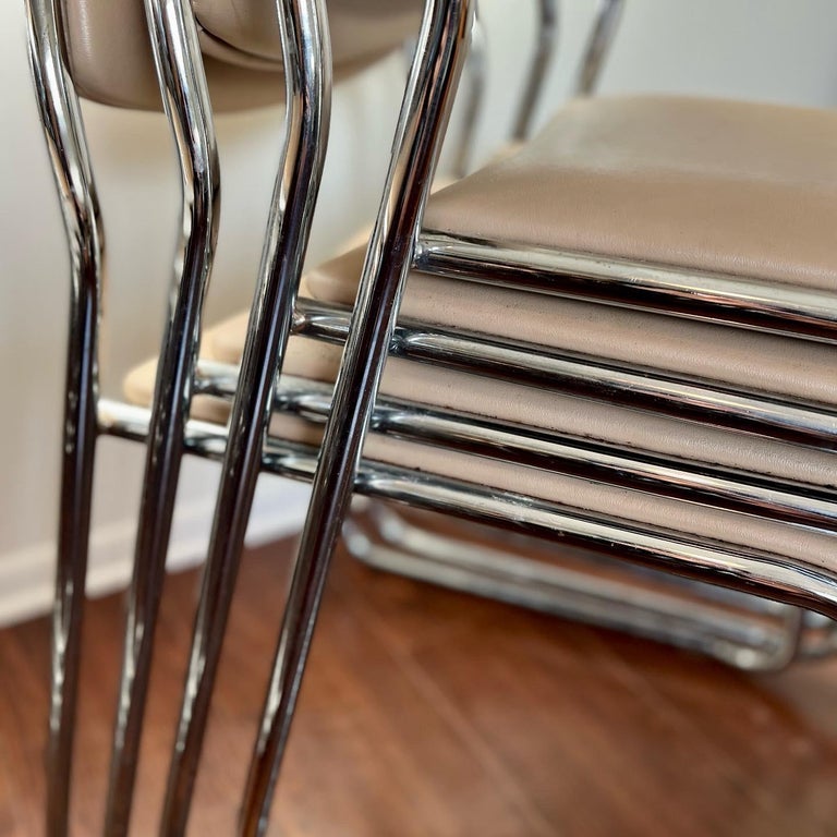 Vintage MidCentury Modern Mushroom Chrome Stacking Dining Room Chairs — free download