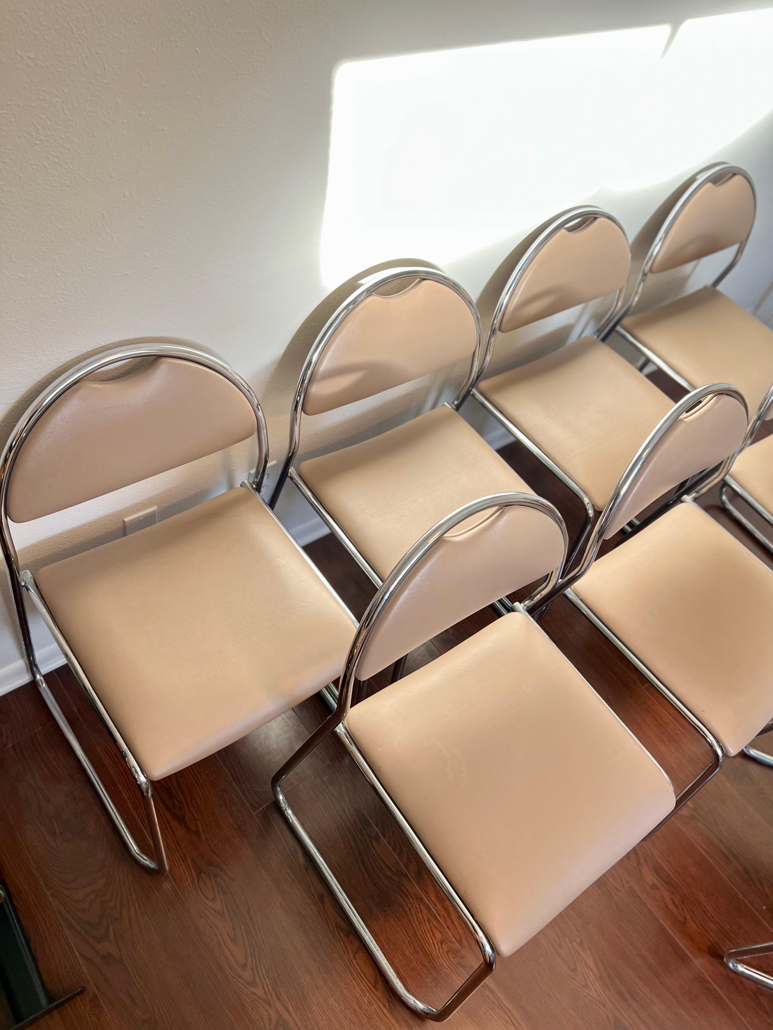 Vintage Mid-Century Modern Mushroom Chrome Stacking Dining Room Chairs 4