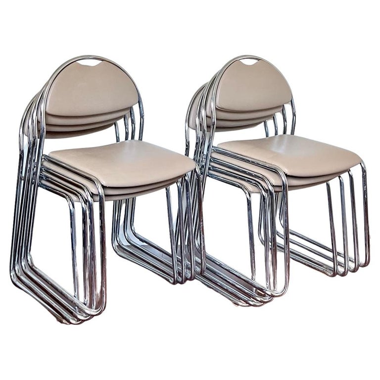 Vintage MidCentury Modern Mushroom Chrome Stacking Dining Room Chairs