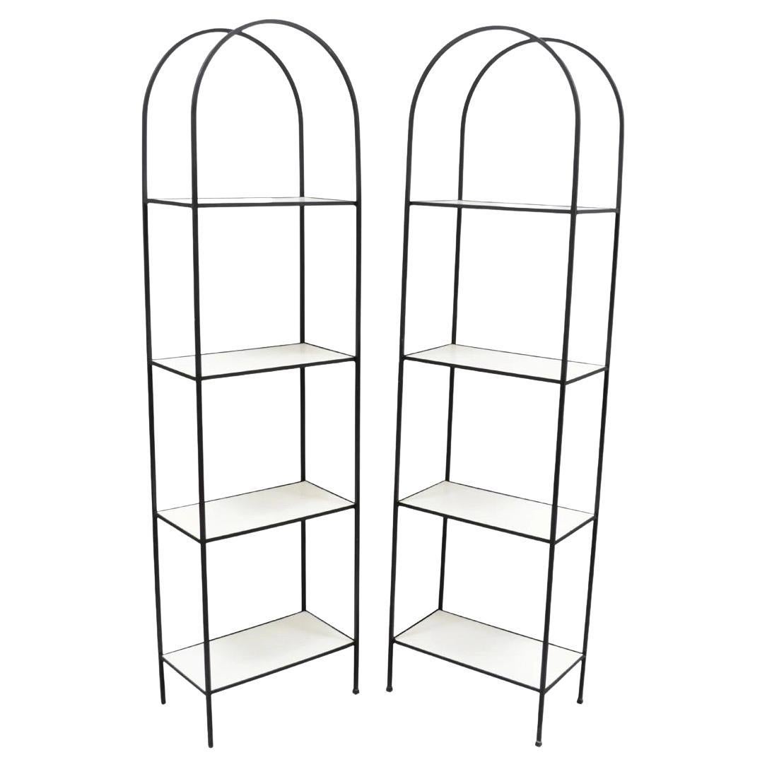 Vintage Mid Century Modern Narrow Arched Wrought Iron Etagere Bookcase - a Pair For Sale