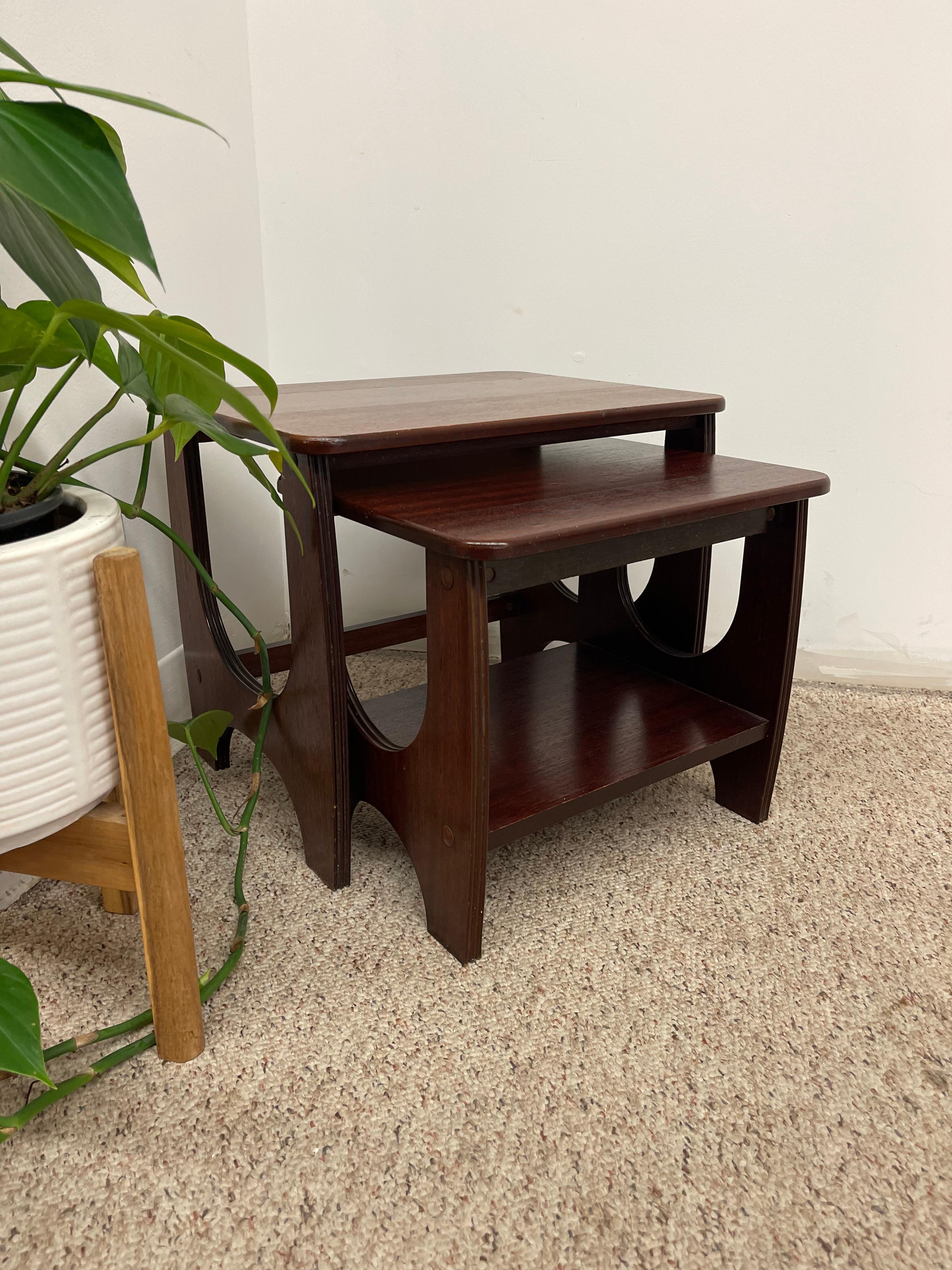 Wood Vintage Mid-Century Modern Nesting Tables, Set of Two UK Import For Sale