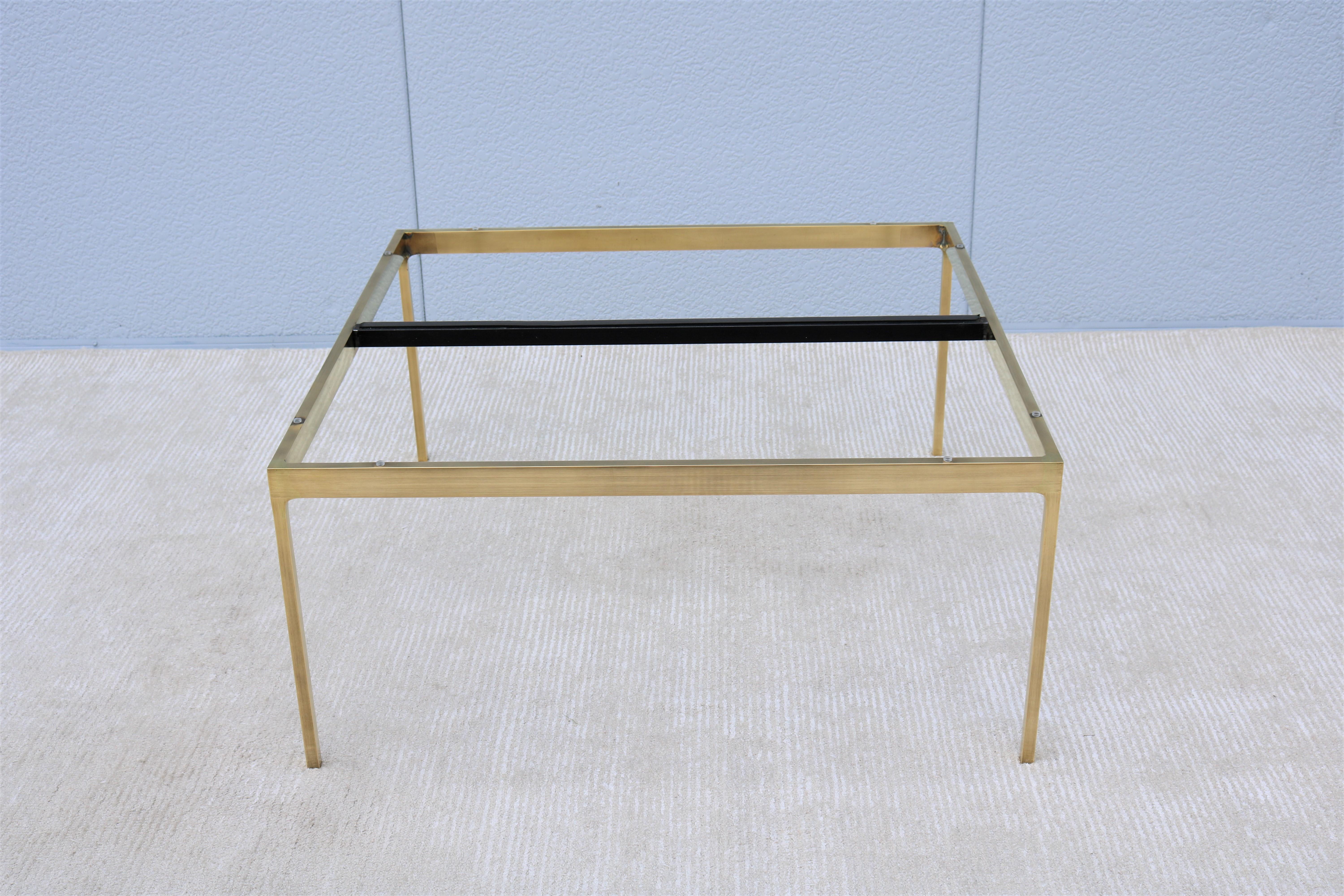 Vintage Mid-Century Modern Nicos Zographos Marble and Brass Square Coffee Table en vente 4