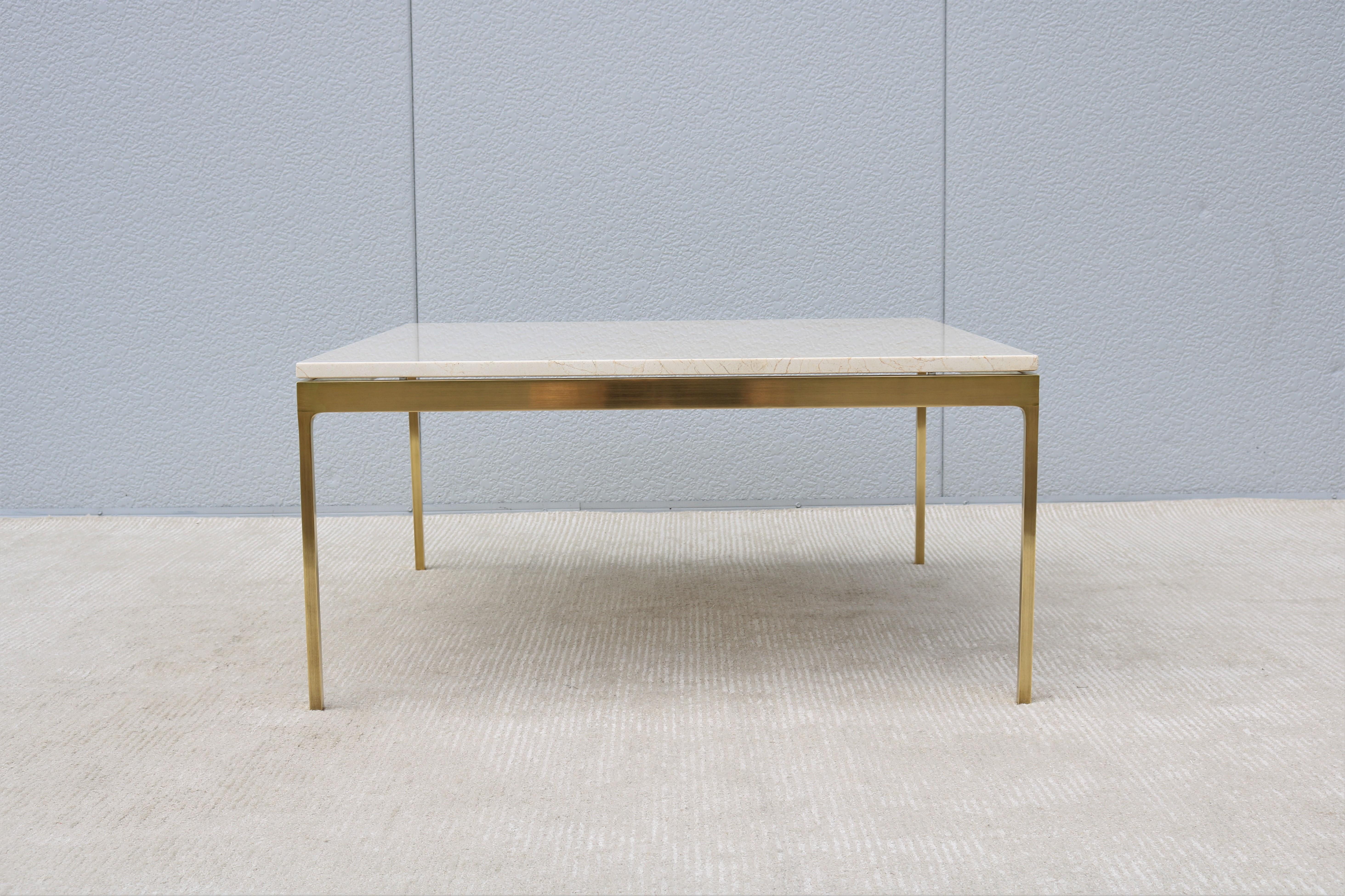 Américain Vintage Mid-Century Modern Nicos Zographos Marble and Brass Square Coffee Table en vente