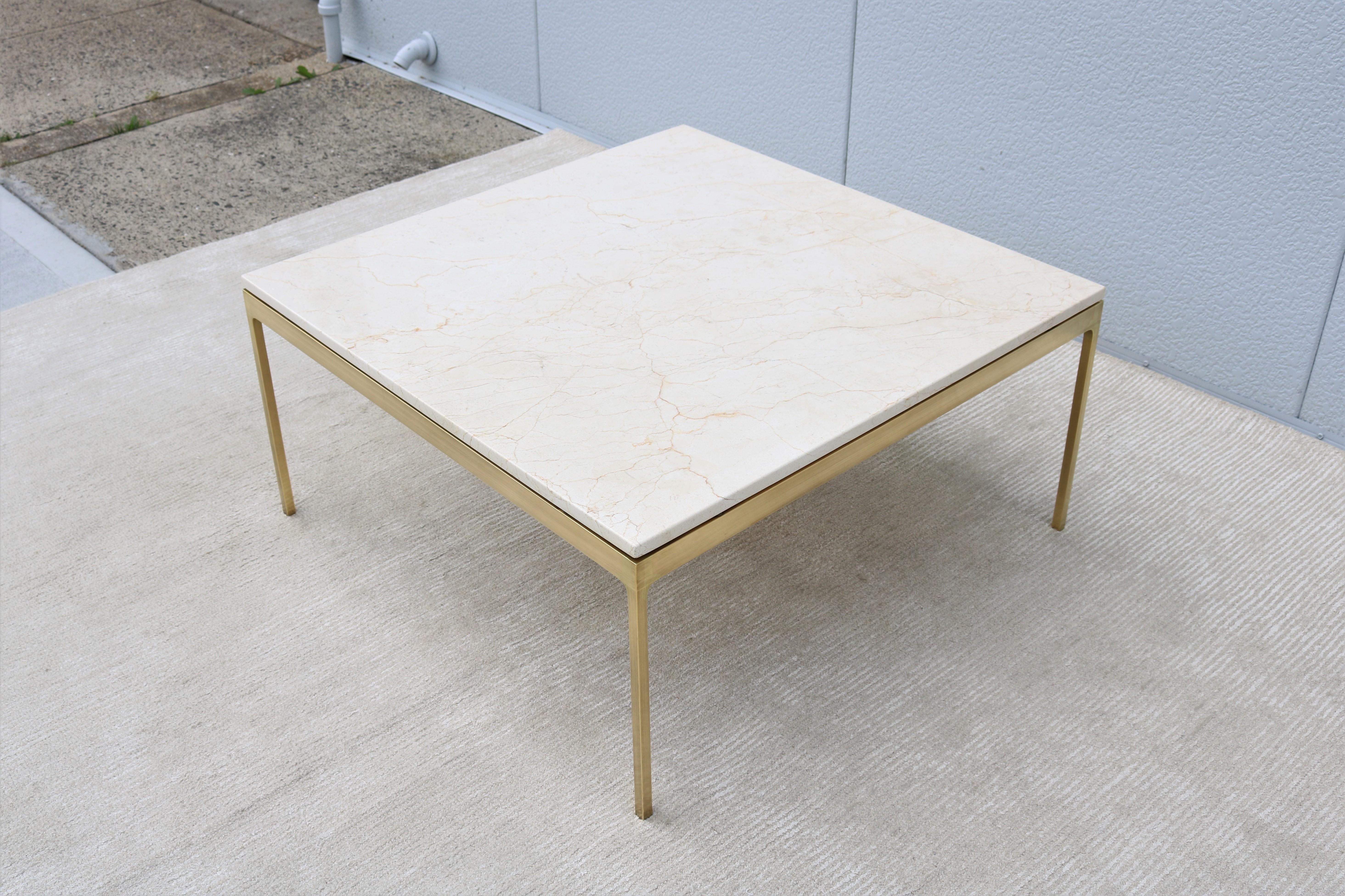 Vintage Mid-Century Modern Nicos Zographos Marble and Brass Square Coffee Table In Good Condition For Sale In Secaucus, NJ