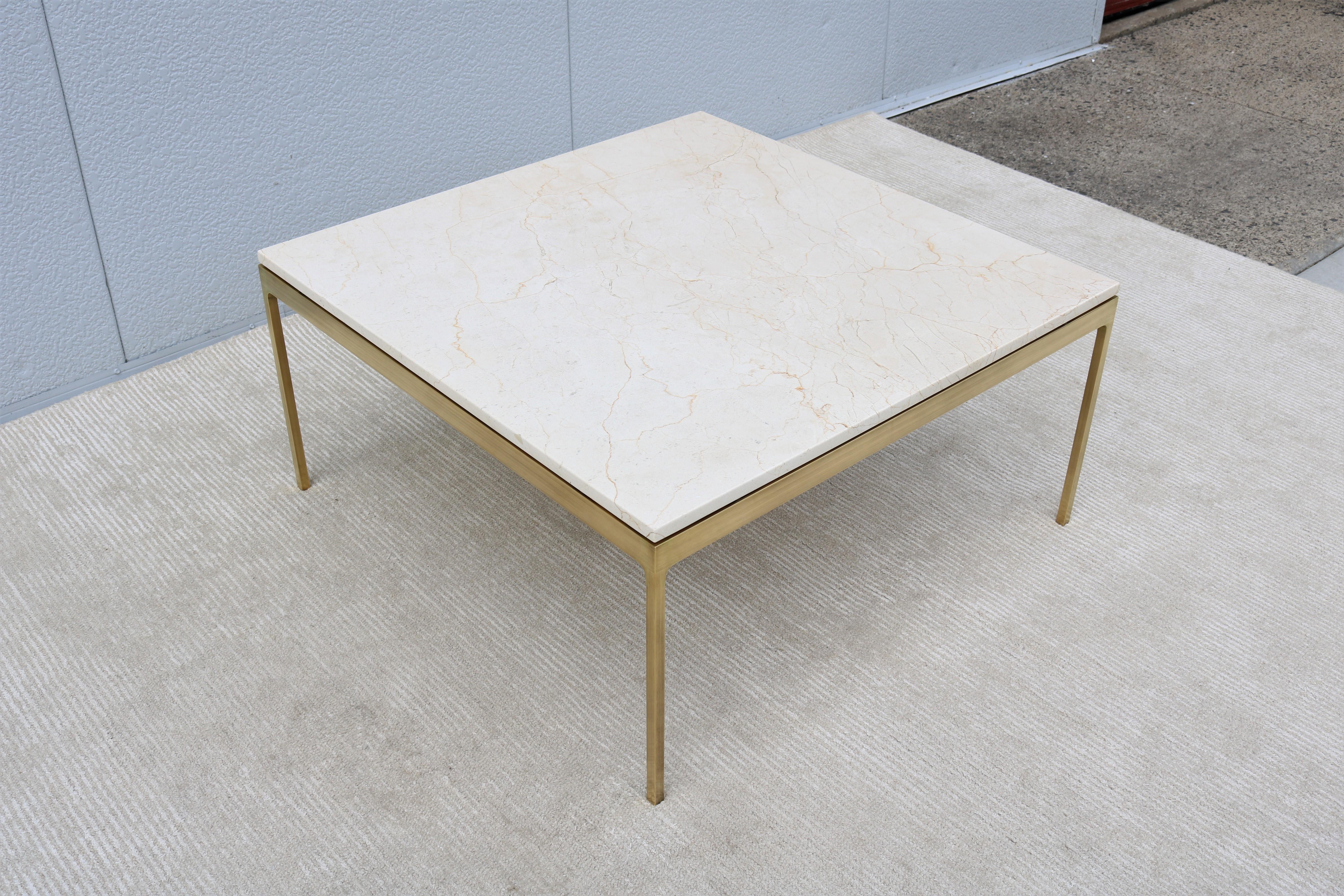 Vintage Mid-Century Modern Nicos Zographos Marble and Brass Square Coffee Table For Sale 1