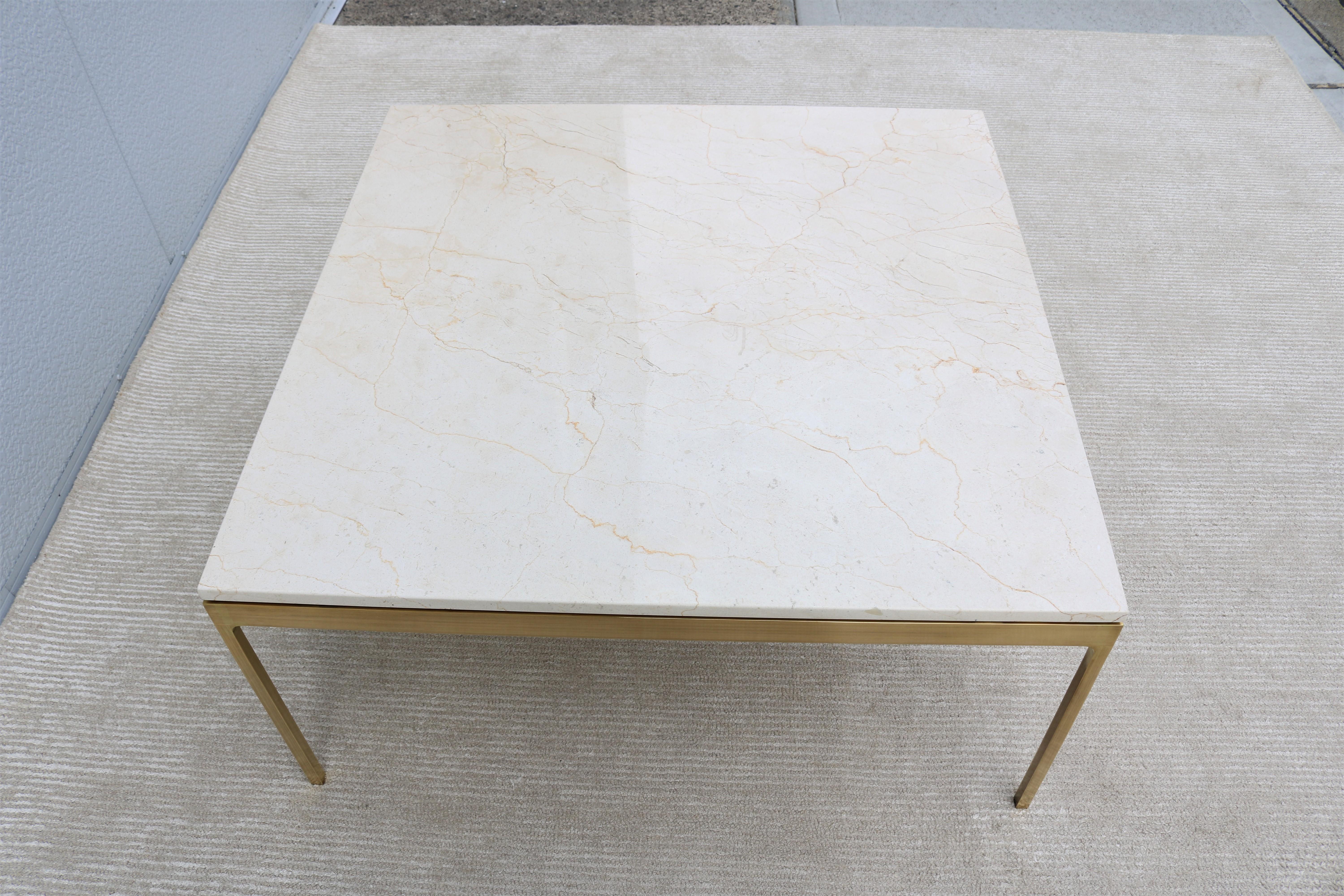 Vintage Mid-Century Modern Nicos Zographos Marble and Brass Square Coffee Table en vente 1