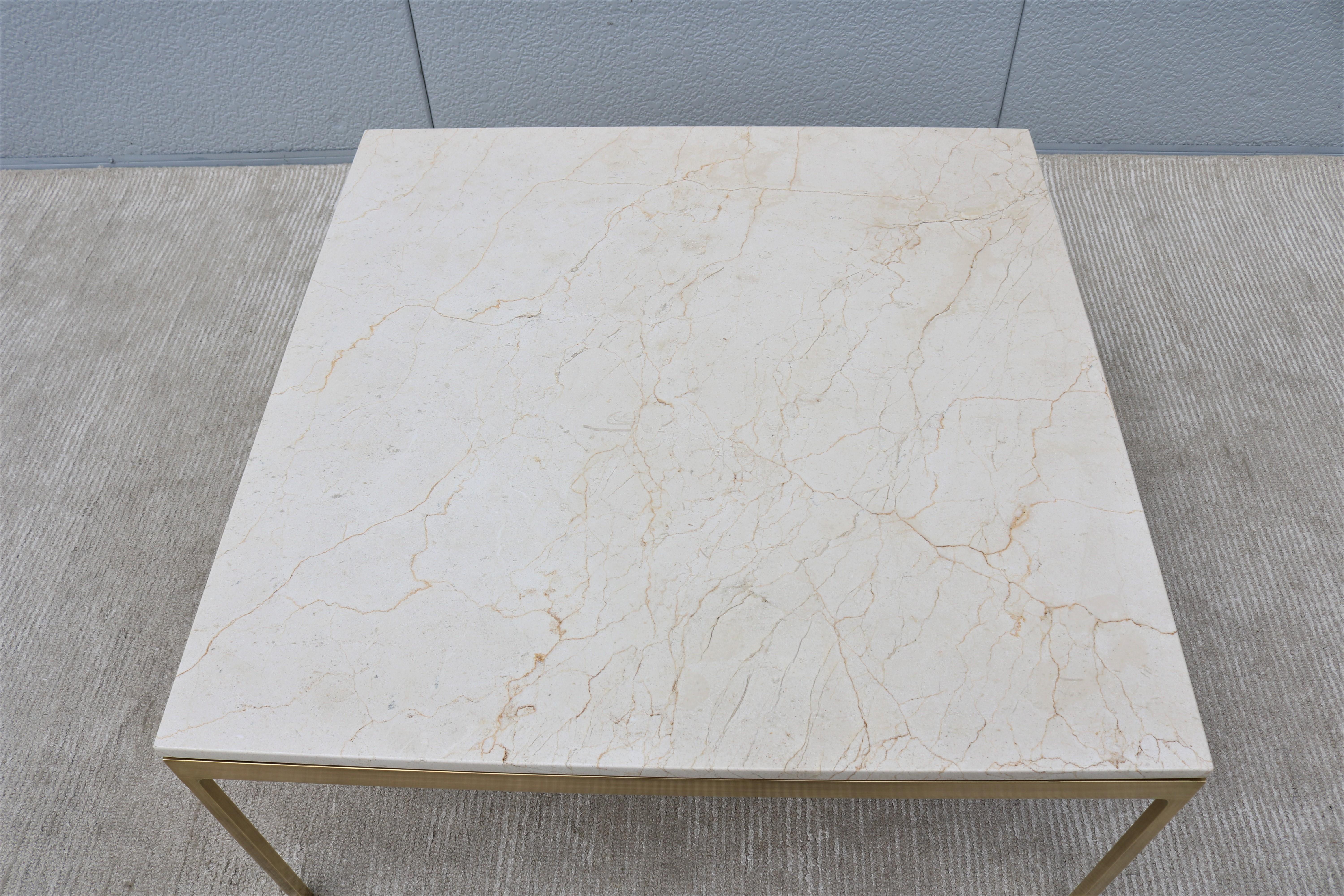 Vintage Mid-Century Modern Nicos Zographos Marble and Brass Square Coffee Table en vente 2