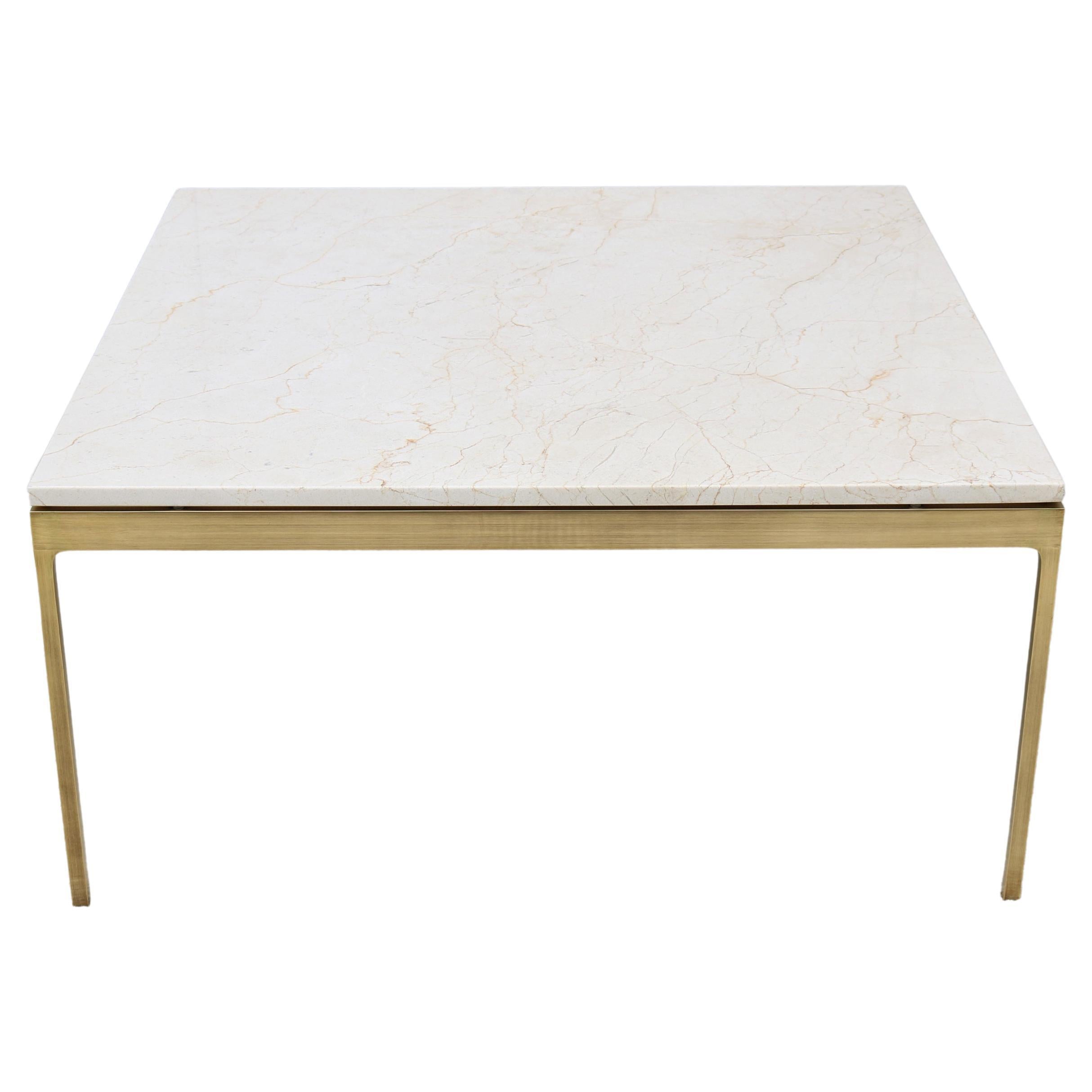 Vintage Mid-Century Modern Nicos Zographos Marble and Brass Square Coffee Table en vente