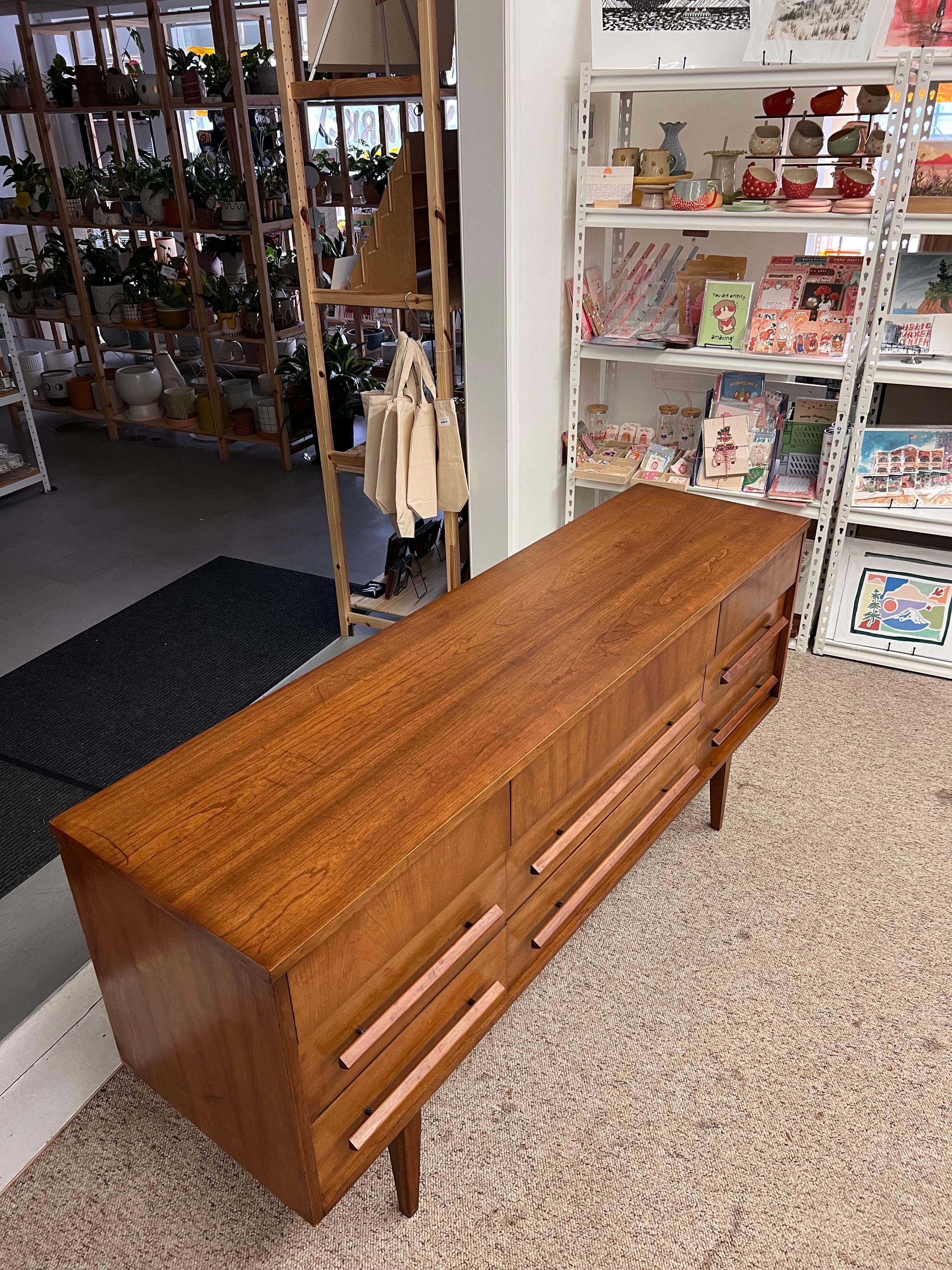Late 20th Century Vintage Mid Century Modern Nine Drawer Dresser by Dixie Furniture Solid Cherry For Sale
