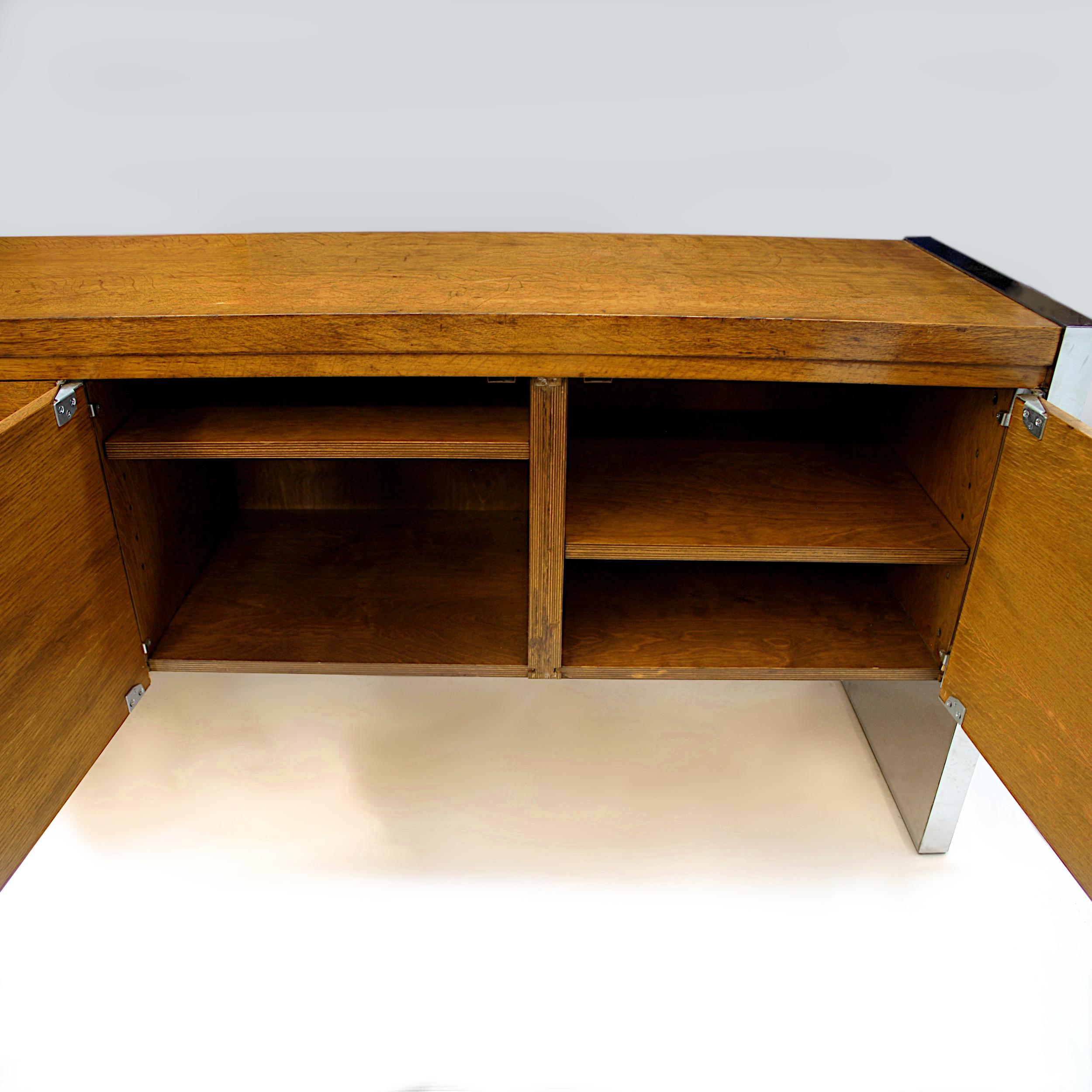 Late 20th Century Vintage Mid-Century Modern Oak & Chrome Credenza by Roger Sprunger for Dunbar 