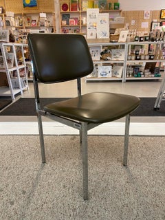 Vintage Mid Century Modern Office Chair Chrome and Green Vinyl.