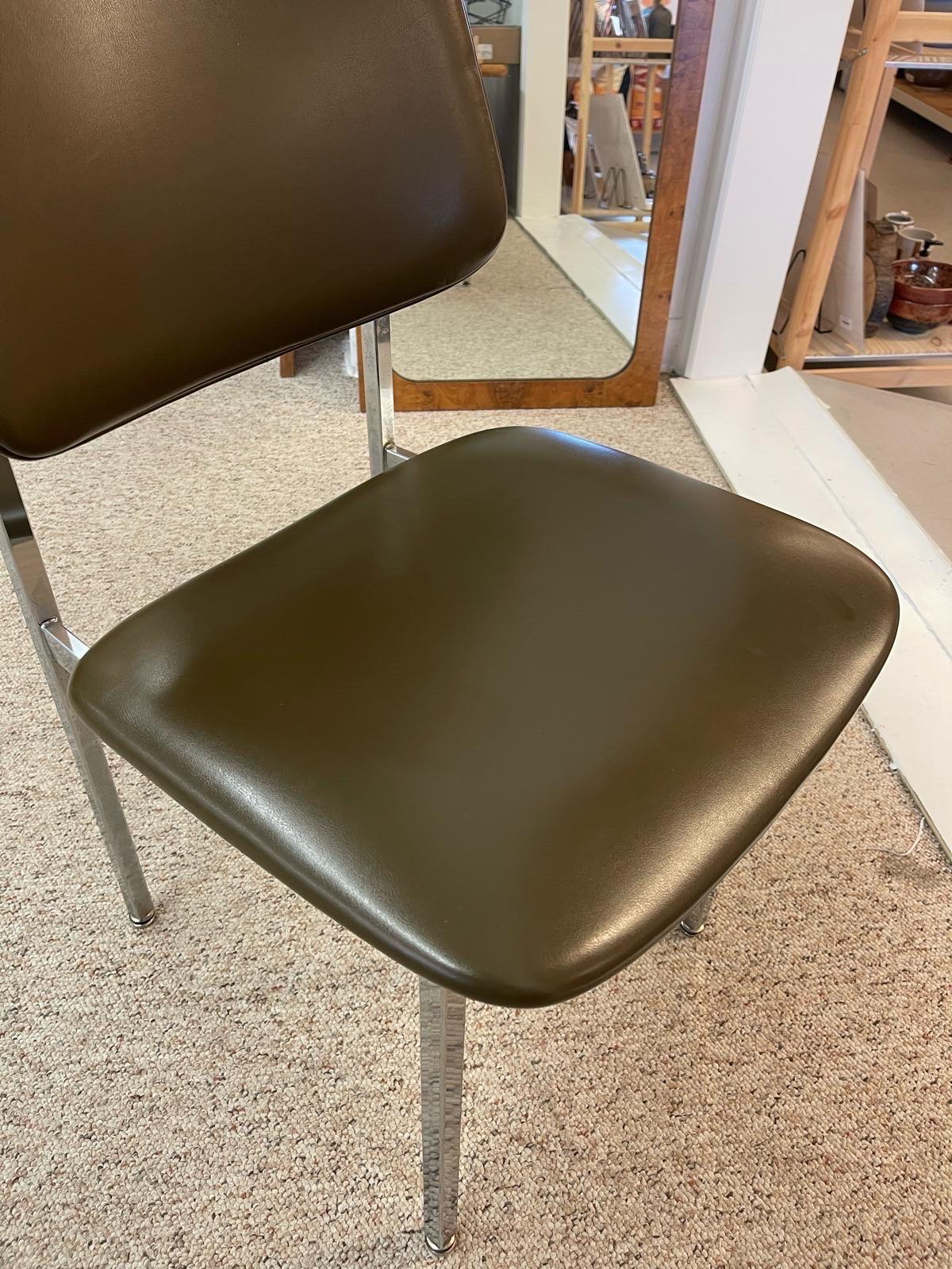 Mid-Century Modern Vintage Mid Century Modern Office Chair Chrome and Green Vinyl. For Sale