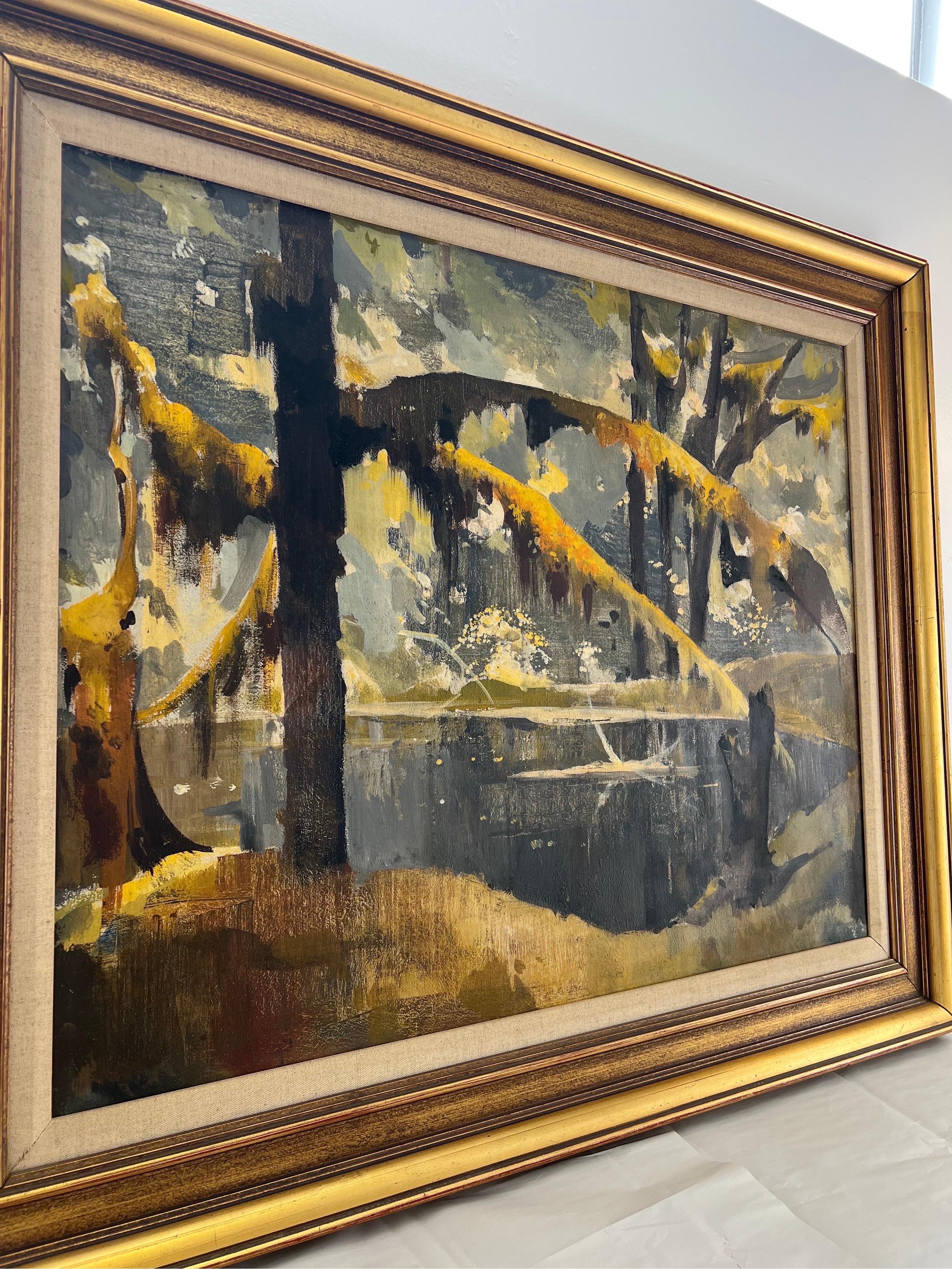 Vintage Mid-Century Modern Oil Painting For Sale 1