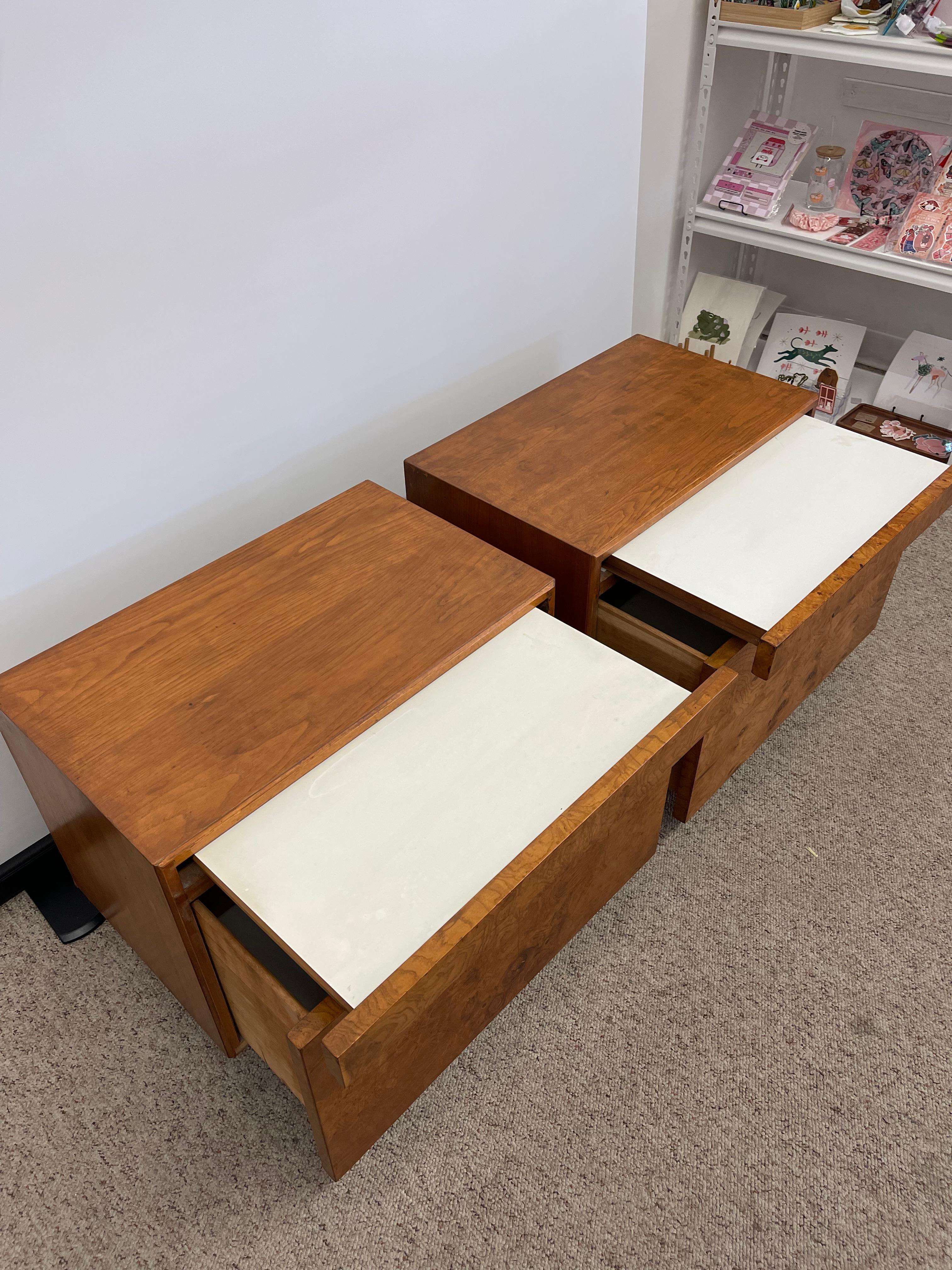 Vintage Mid Century Modern Olive Burl End Table Set by Milo Baughman for Lane For Sale 4