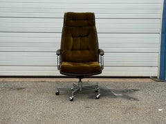Vintage Mid-Century Modern Olive Velvet High Back Executive Office Chair