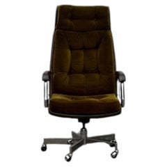 Vintage Mid-Century Modern Olive Velvet High Back Executive Office Chair