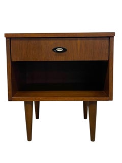 Vintage Mid Century Modern One Drawer Nightstand with Open Shelf and Tapered Leg