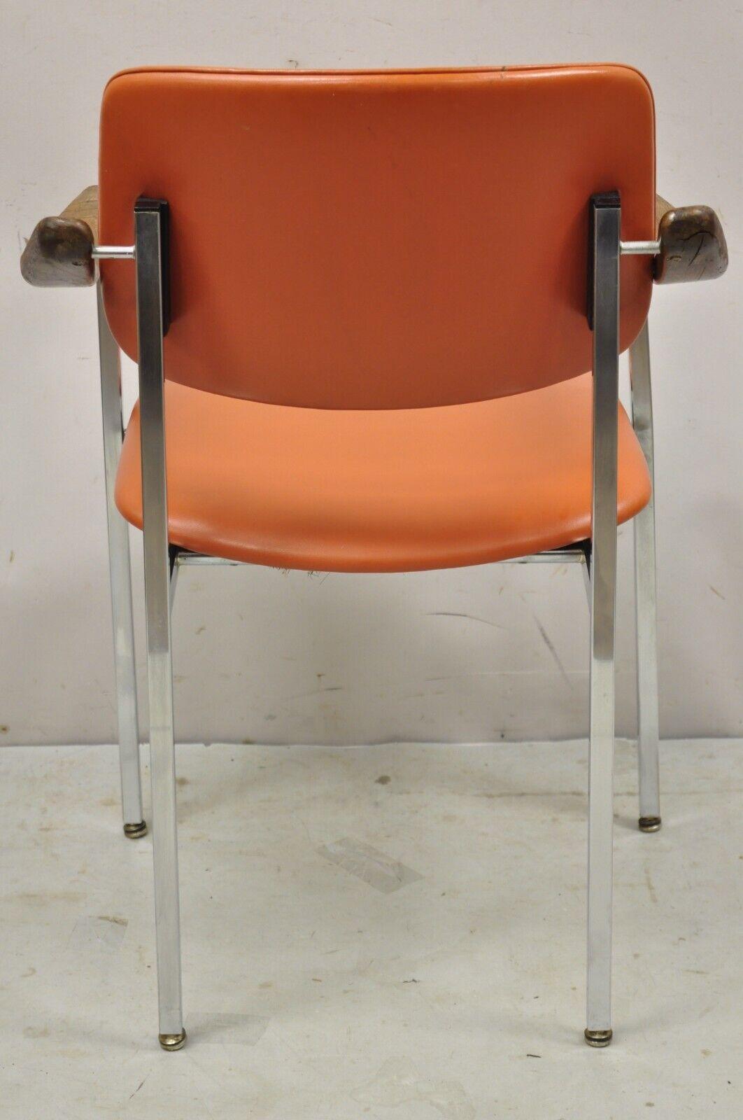 Vintage Mid-Century Modern Orange Chrome Frame Sloped Wooden armchair For Sale 6