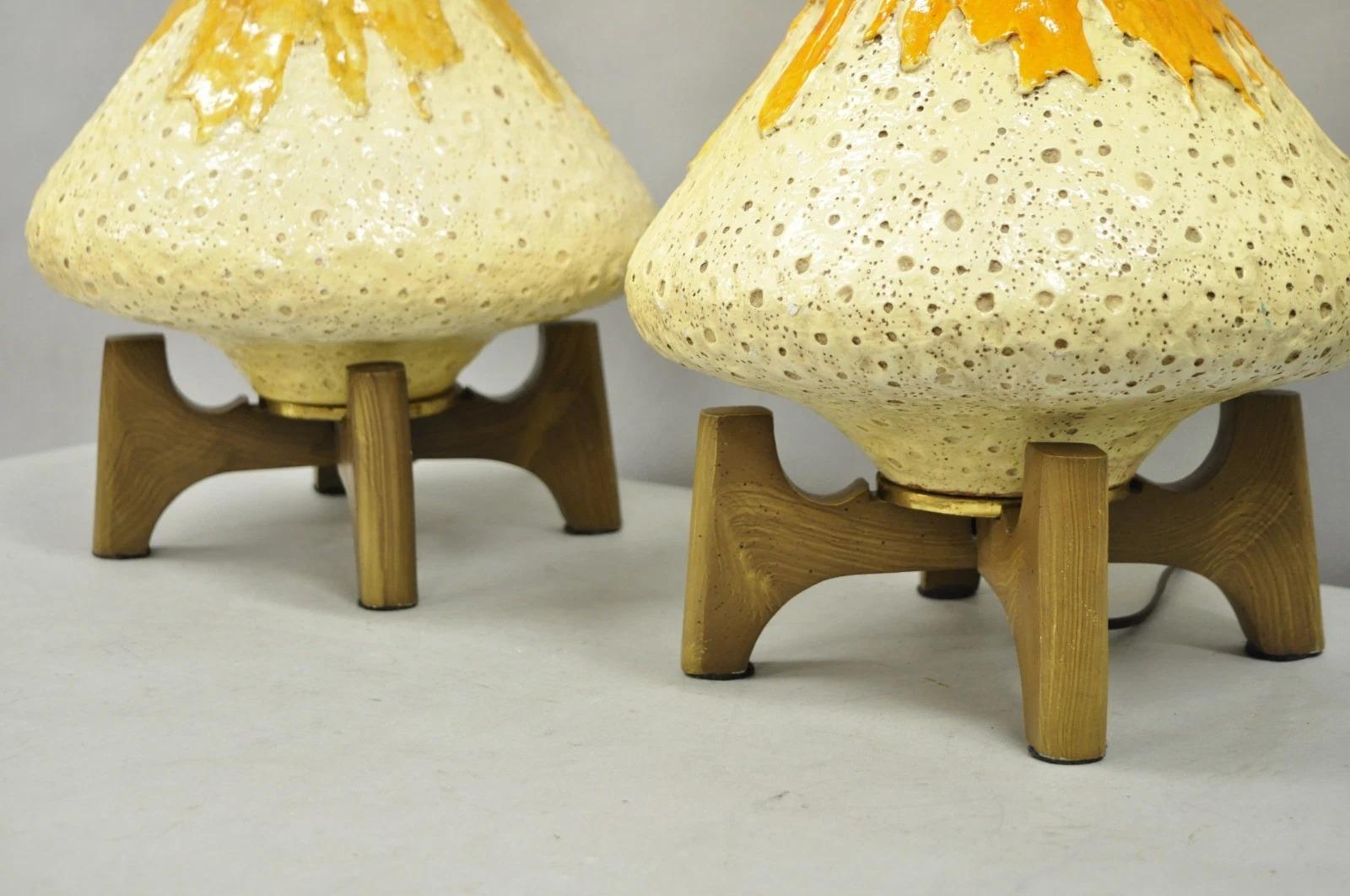Vintage Mid Century Modern Orange Drip Glazed Ceramic Table Lamps - a Pair For Sale 4