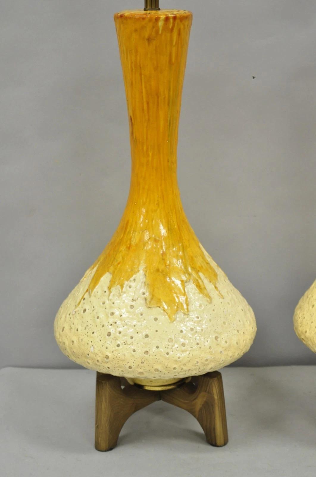 20th Century Vintage Mid Century Modern Orange Drip Glazed Ceramic Table Lamps - a Pair For Sale