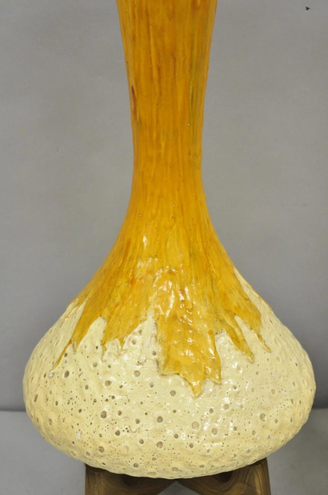 Vintage Mid Century Modern Orange Drip Glazed Ceramic Table Lamps - a Pair For Sale 1
