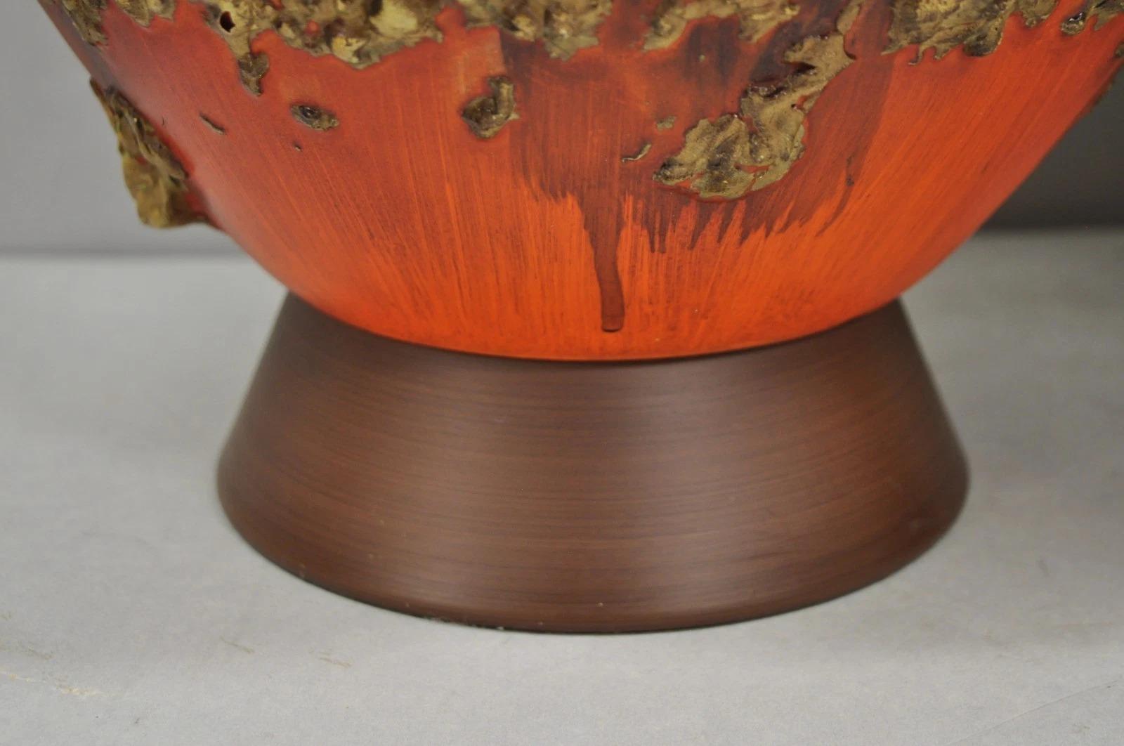 Vintage Mid Century Modern Orange Drip Lava Glaze Große Keramik Tischlampe Paar im Angebot 5