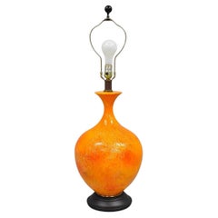 Vintage Mid Century Modern Orange Lava Glazed Bulbous Ceramic Pottery Table Lamp