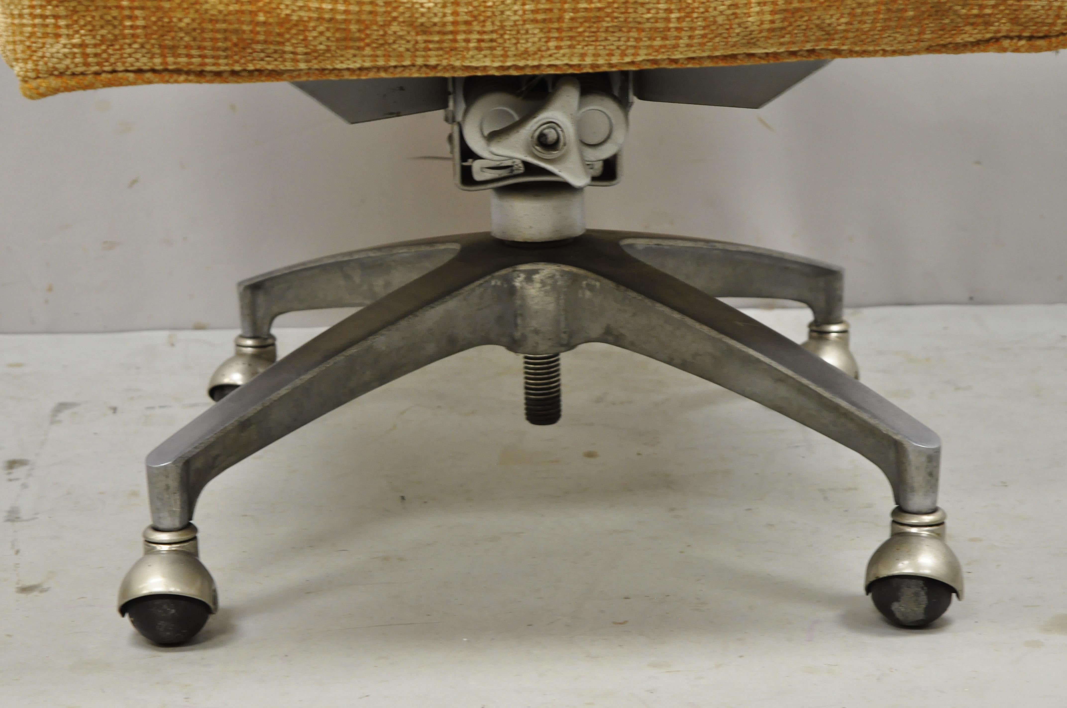 Vintage Mid-Century Modern Orange Upholstery Flare Arm Rolling Office Desk Chair 4