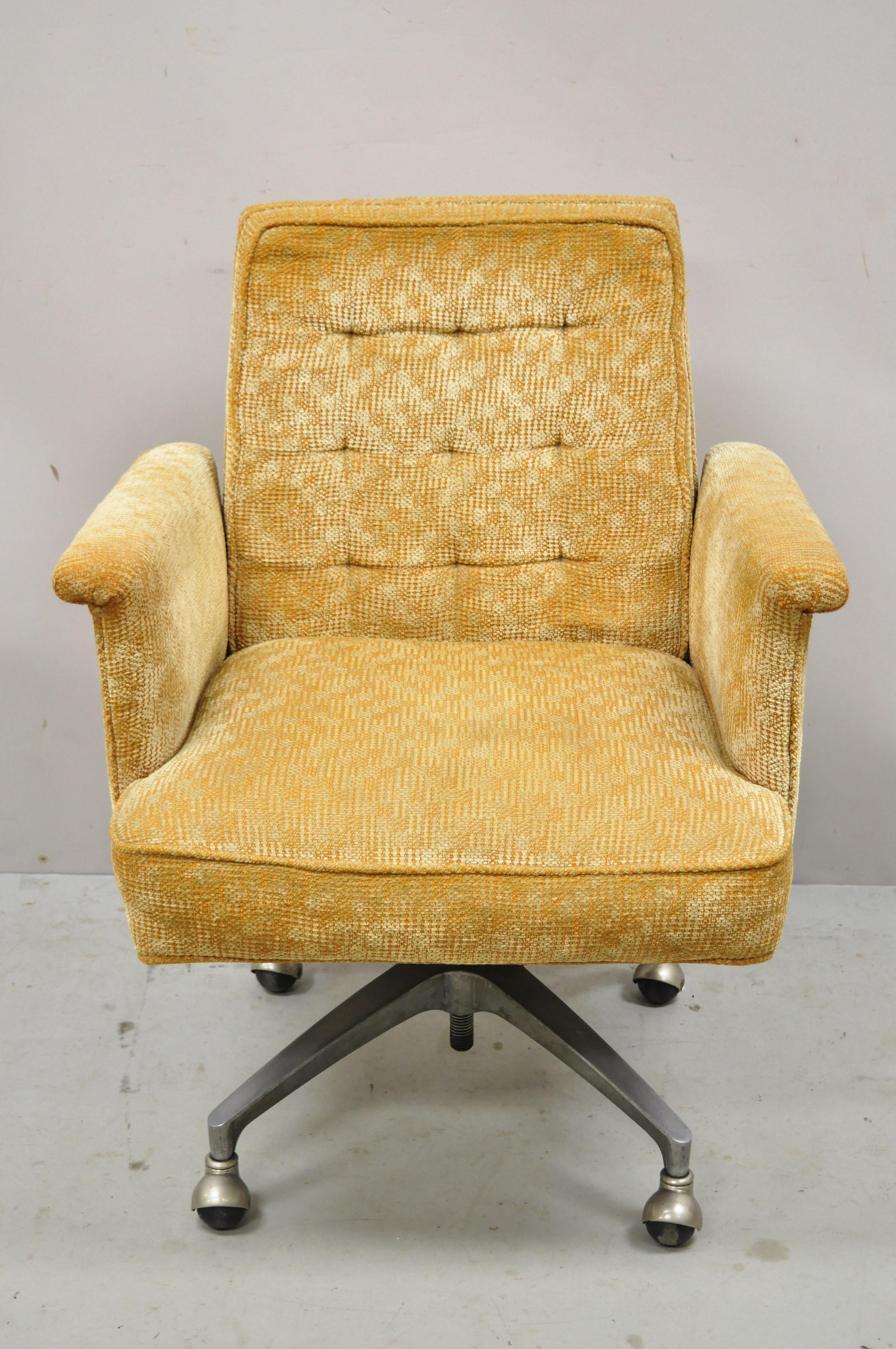 Vintage Mid-Century Modern Orange Upholstery Flare Arm Rolling Office Desk Chair 5