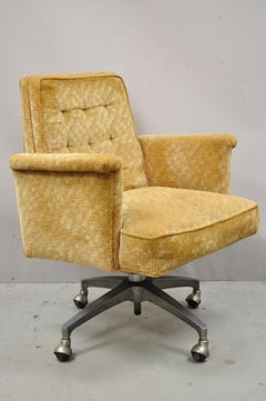 Vintage Mid-Century Modern Orange Upholstery Flare Arm Rolling Office Desk Chair