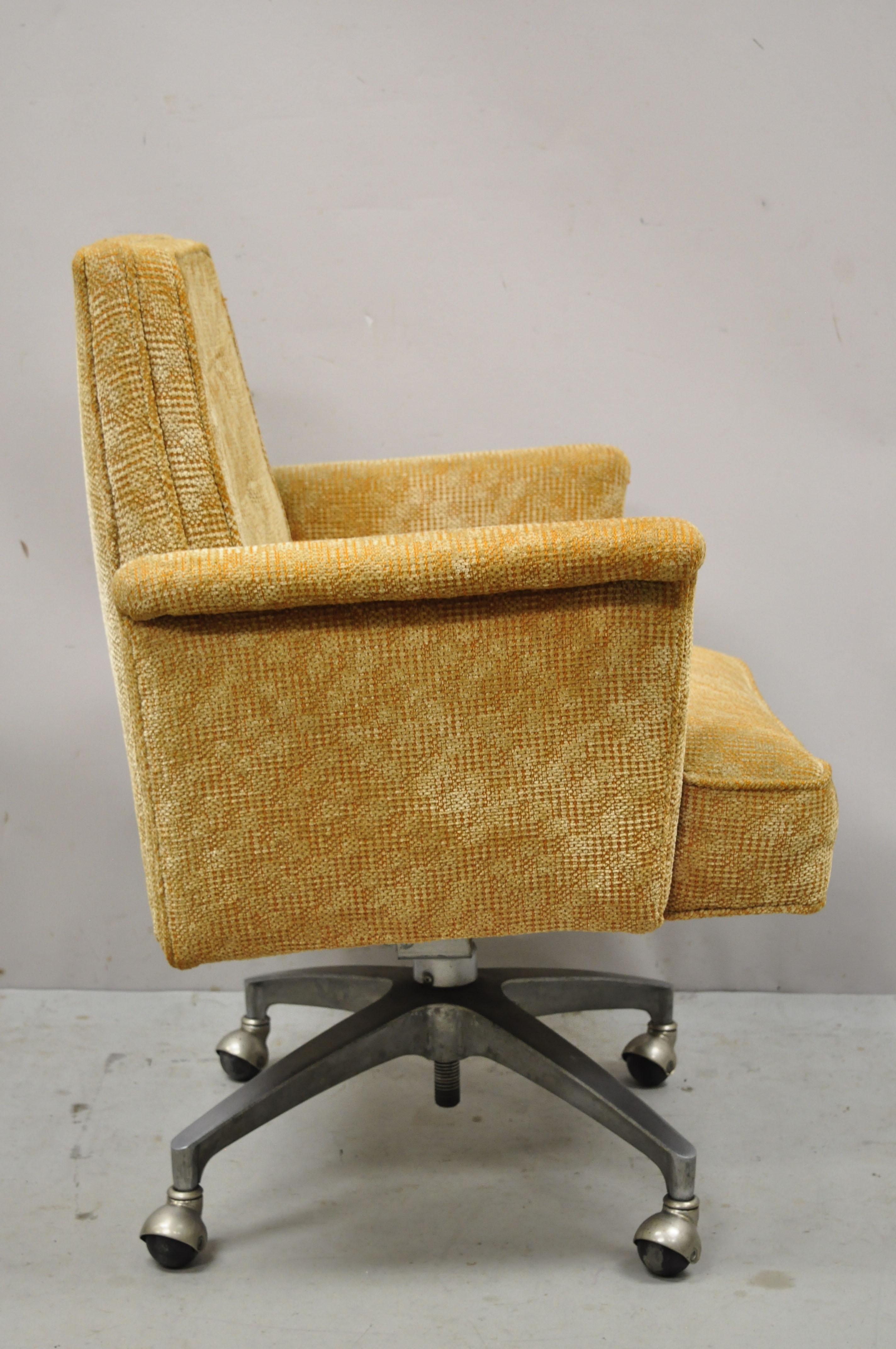 Metal Vintage Mid-Century Modern Orange Upholstery Flare Arm Rolling Office Desk Chair