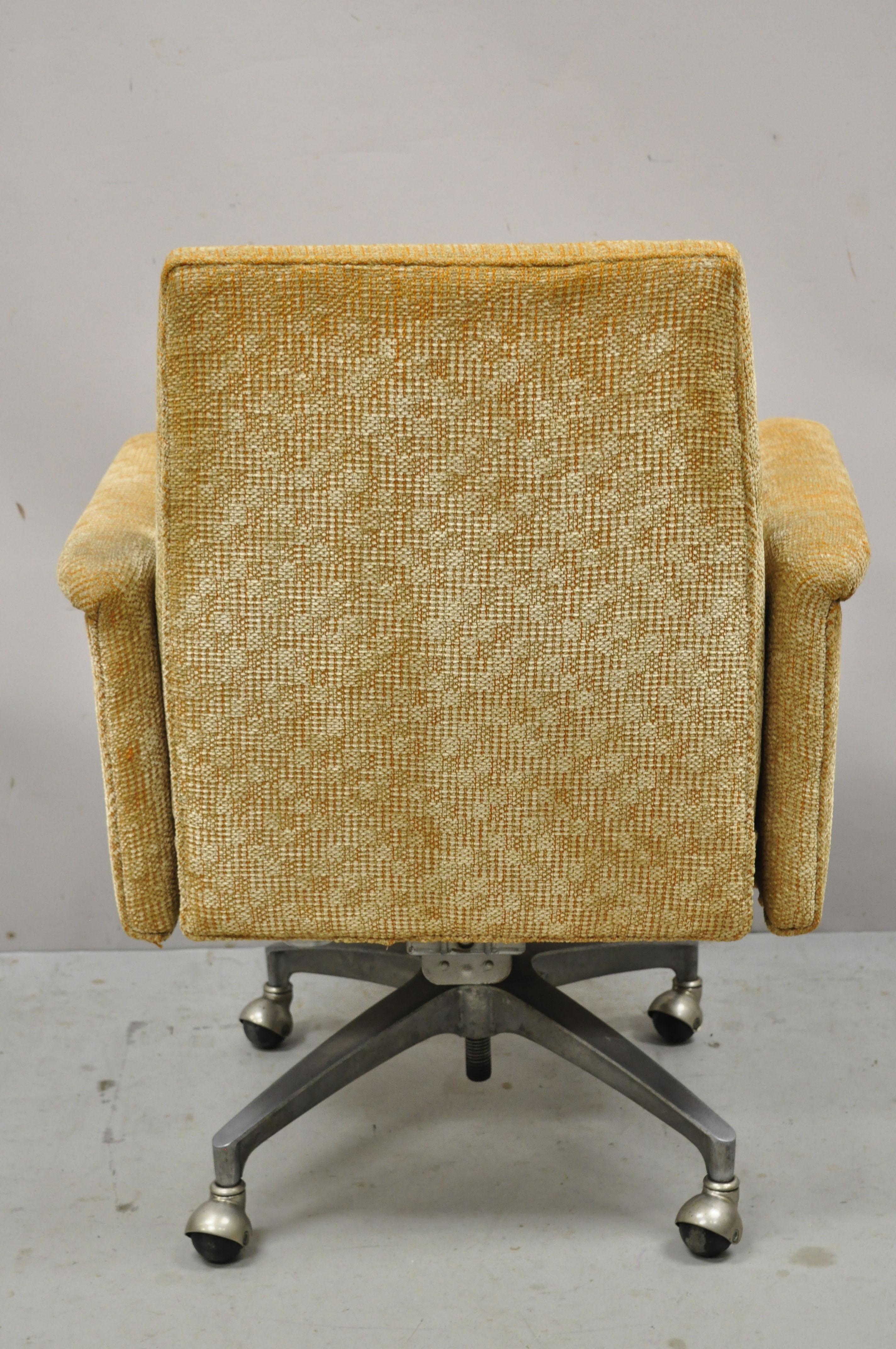 Vintage Mid-Century Modern Orange Upholstery Flare Arm Rolling Office Desk Chair 1