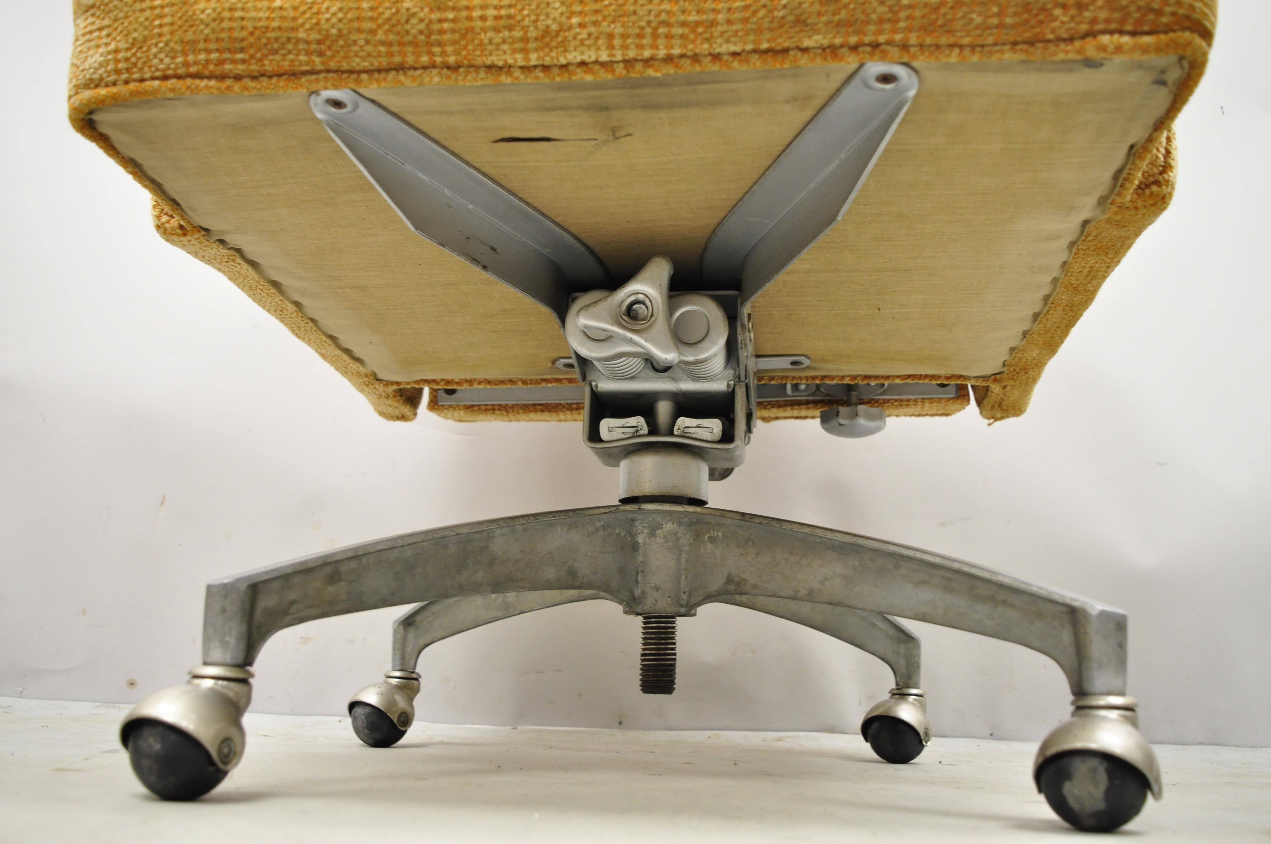 Vintage Mid-Century Modern Orange Upholstery Flare Arm Rolling Office Desk Chair 2