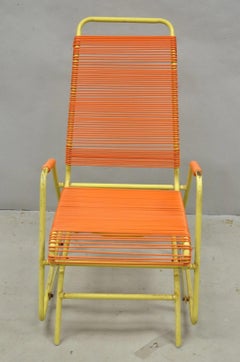 Vintage Mid Century Modern Orange Vinyl Spaghetti Strap Glider Lounge Chair