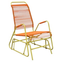 Vintage Mid Century Modern Orange Vinyl Spaghetti Strap Glider Lounge Chair